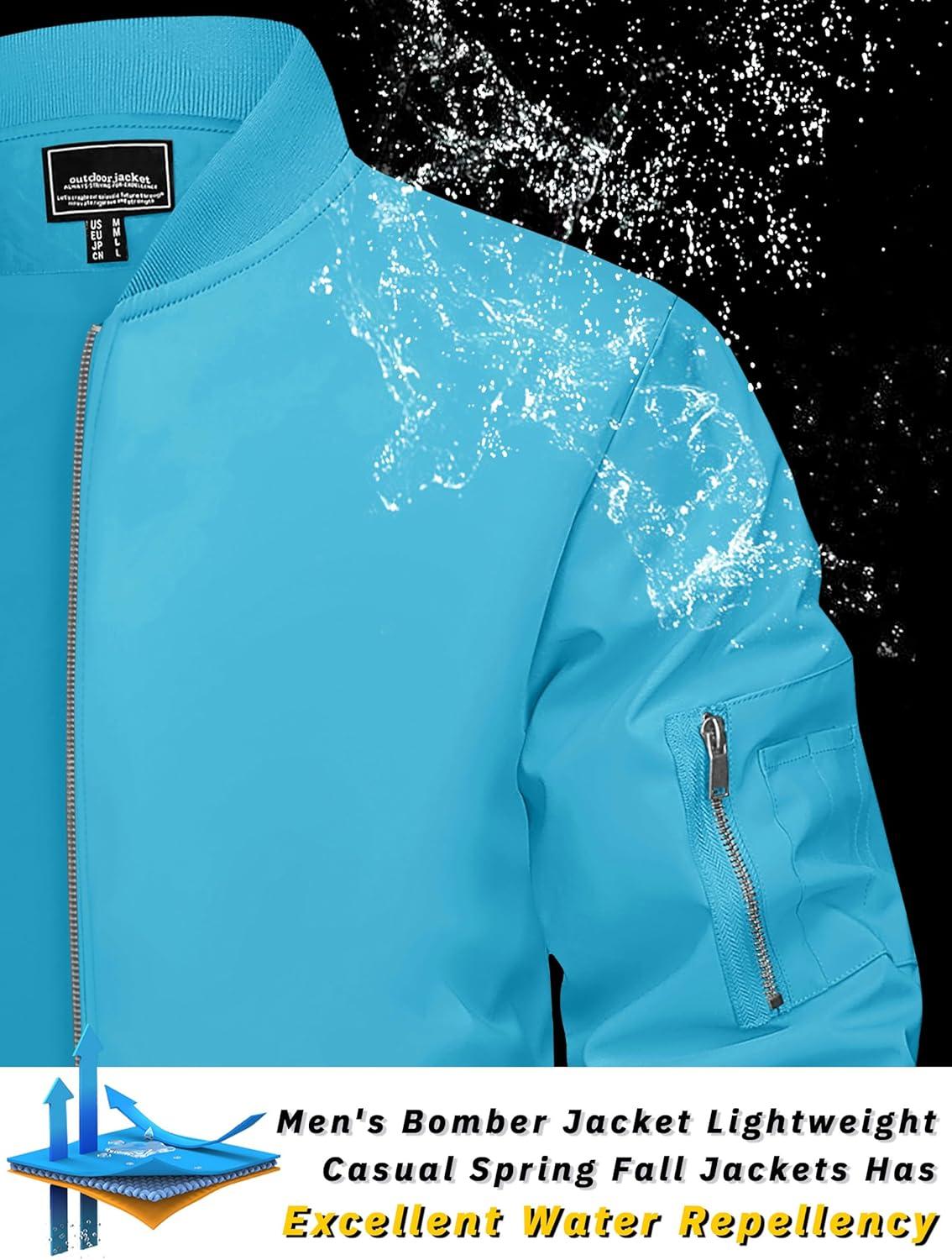 imageTACVASEN Mens Bomber Jacket Lightweight Casual Spring Fall Windbreaker Zip Up Coat with Pocket02 Ice Blue