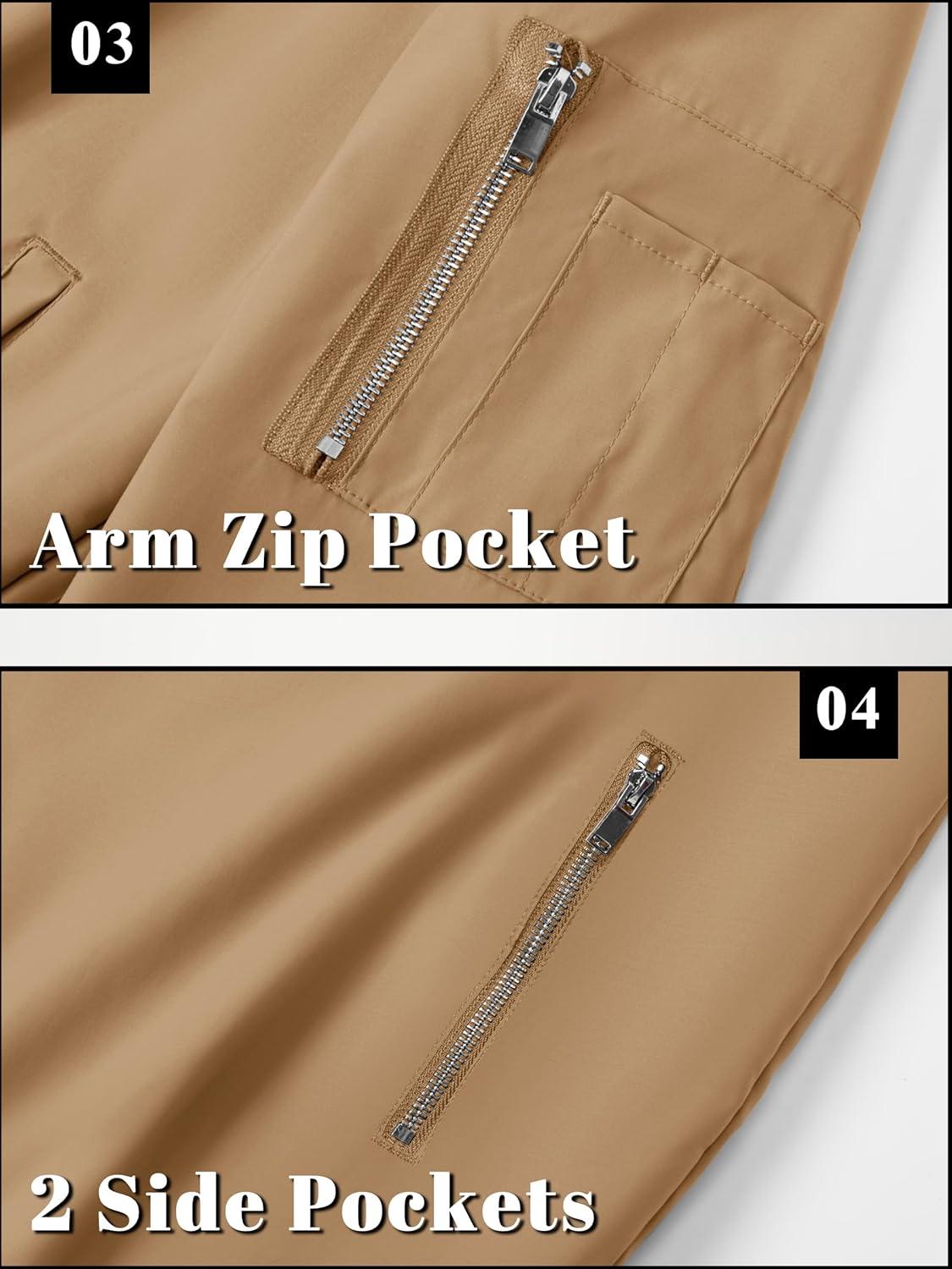 imageTACVASEN Mens Bomber Jacket Lightweight Casual Spring Fall Windbreaker Zip Up Coat with Pocket02 Khaki