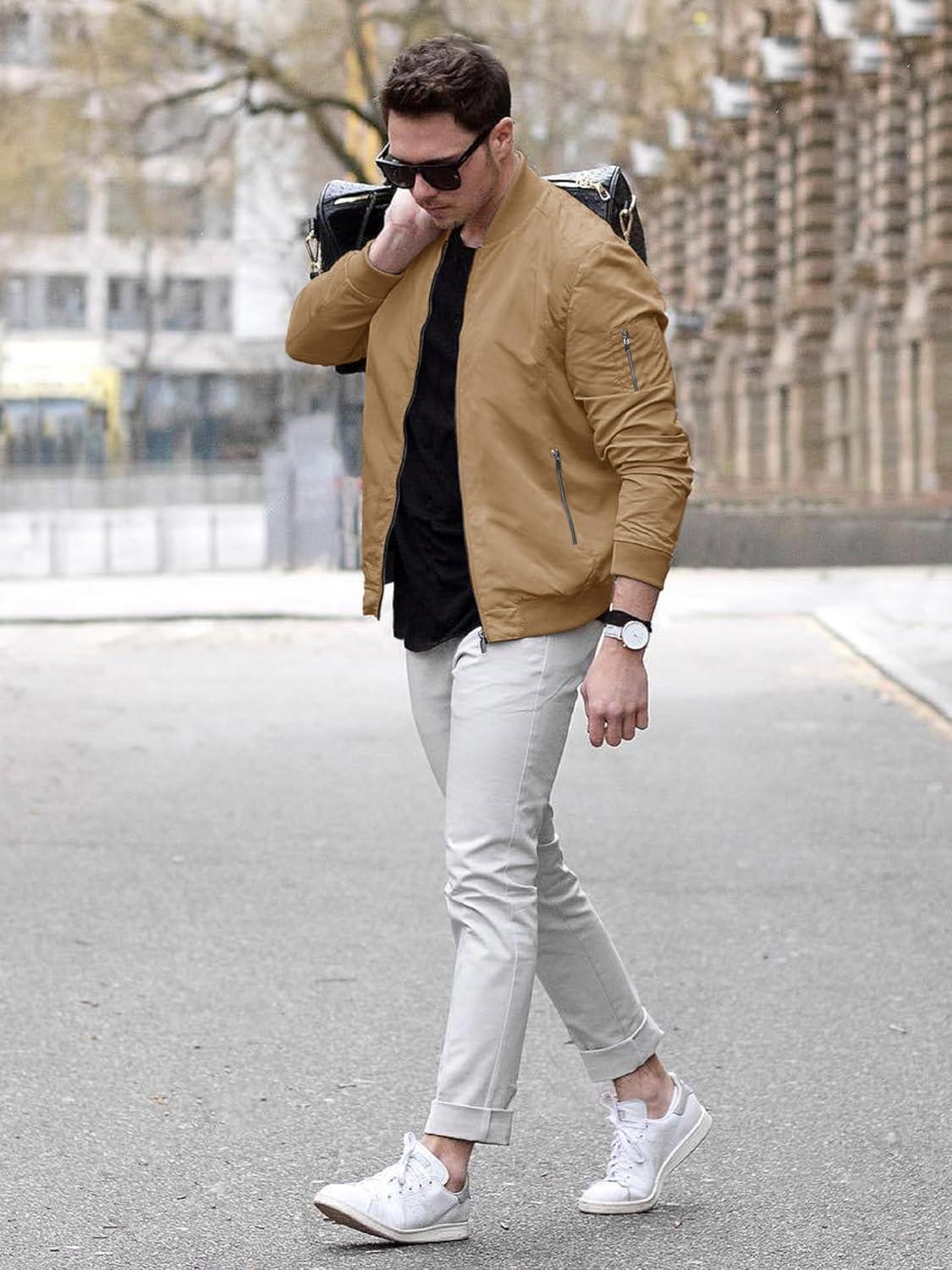 imageTACVASEN Mens Bomber Jacket Lightweight Casual Spring Fall Windbreaker Zip Up Coat with Pocket02 Khaki