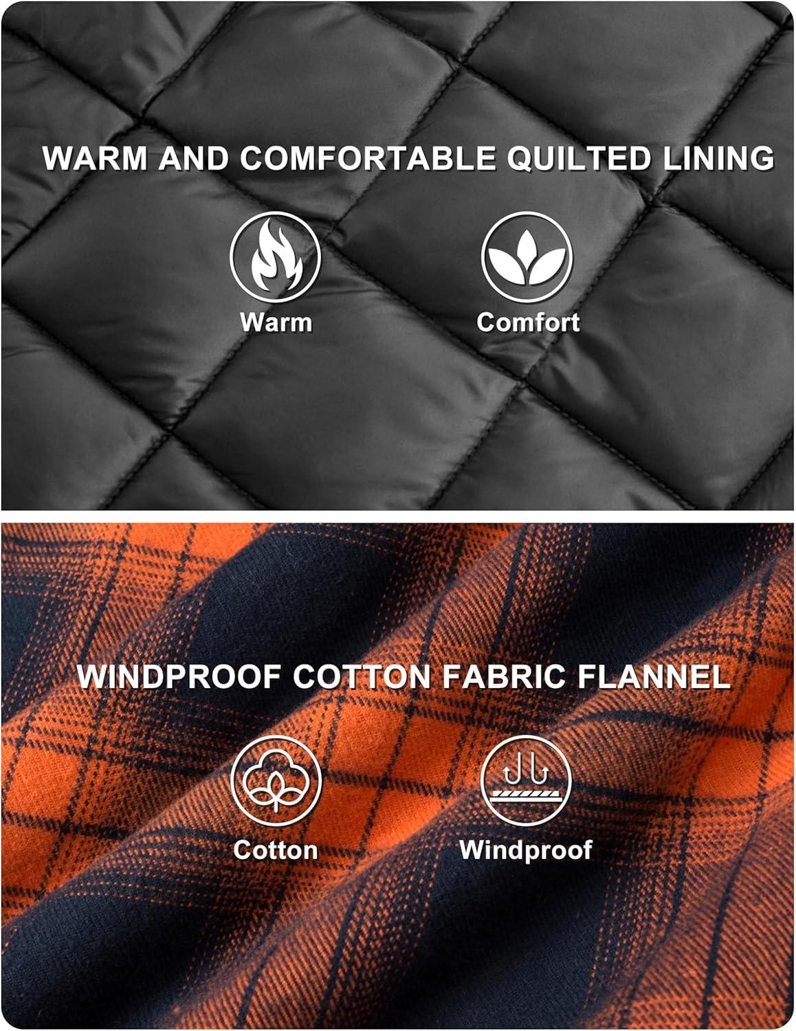 imageTACVASEN Mens Flannel Shirt Quilted Lined Theraml Winter Coat Button Down Insulated Flannel Shirts Jacket00 Orange