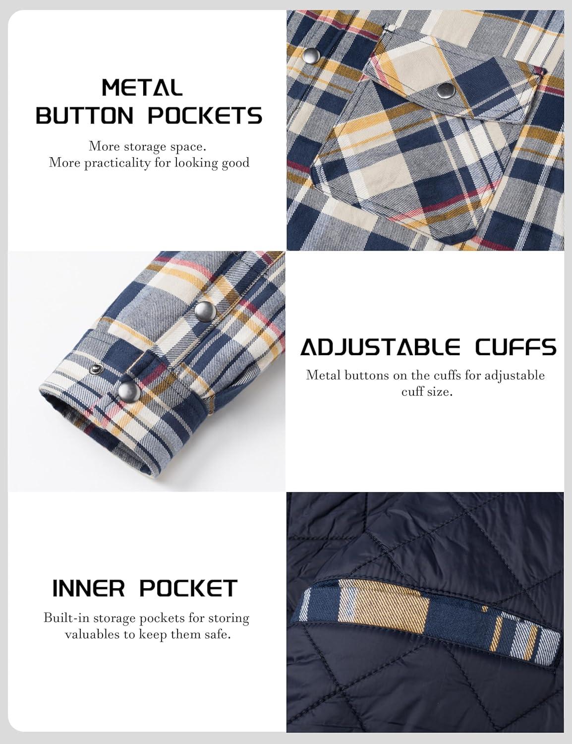 imageTACVASEN Mens Flannel Shirt Quilted Lined Theraml Winter Coat Button Down Insulated Flannel Shirts Jacket01 Yellow