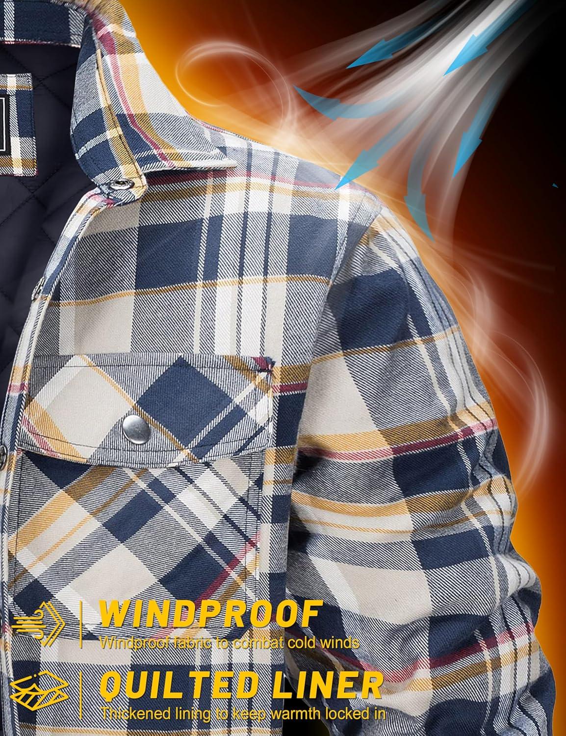 imageTACVASEN Mens Flannel Shirt Quilted Lined Theraml Winter Coat Button Down Insulated Flannel Shirts Jacket01 Yellow