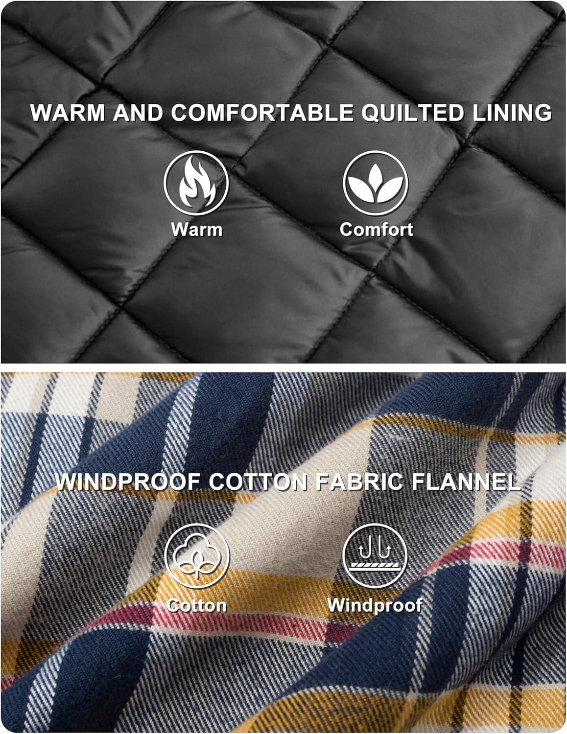 imageTACVASEN Mens Flannel Shirt Quilted Lined Theraml Winter Coat Button Down Insulated Flannel Shirts Jacket01 Yellow