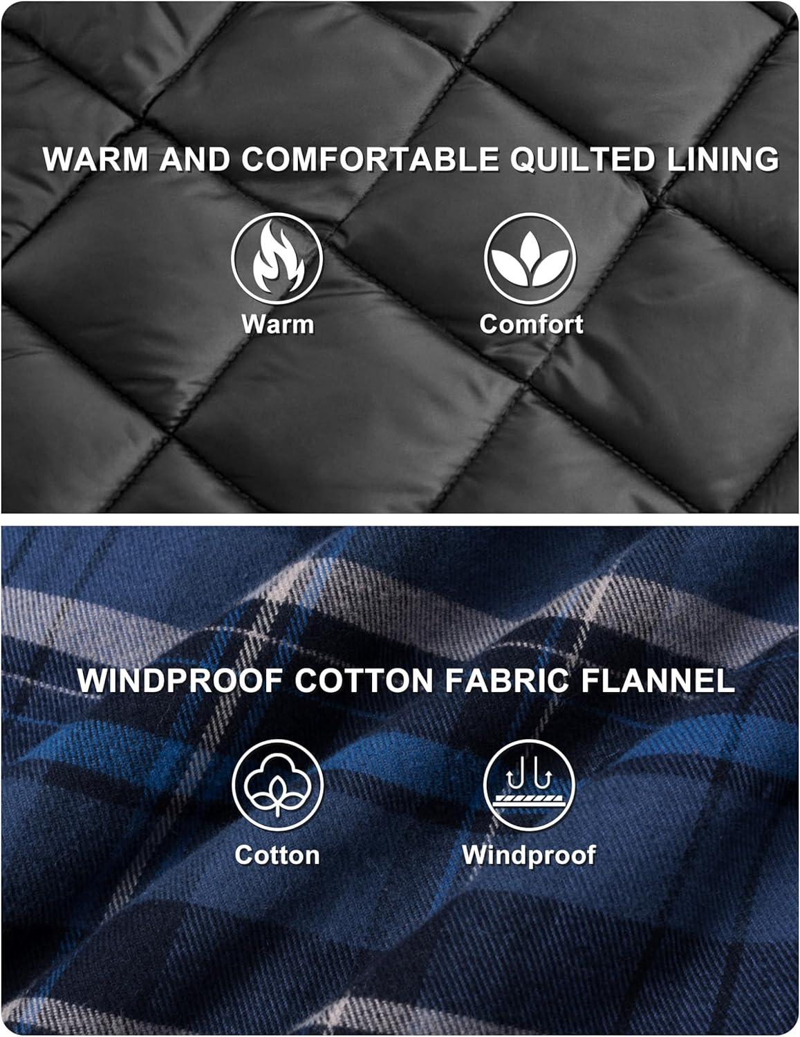 imageTACVASEN Mens Flannel Shirt Quilted Lined Theraml Winter Coat Button Down Insulated Flannel Shirts JacketBlue Grey