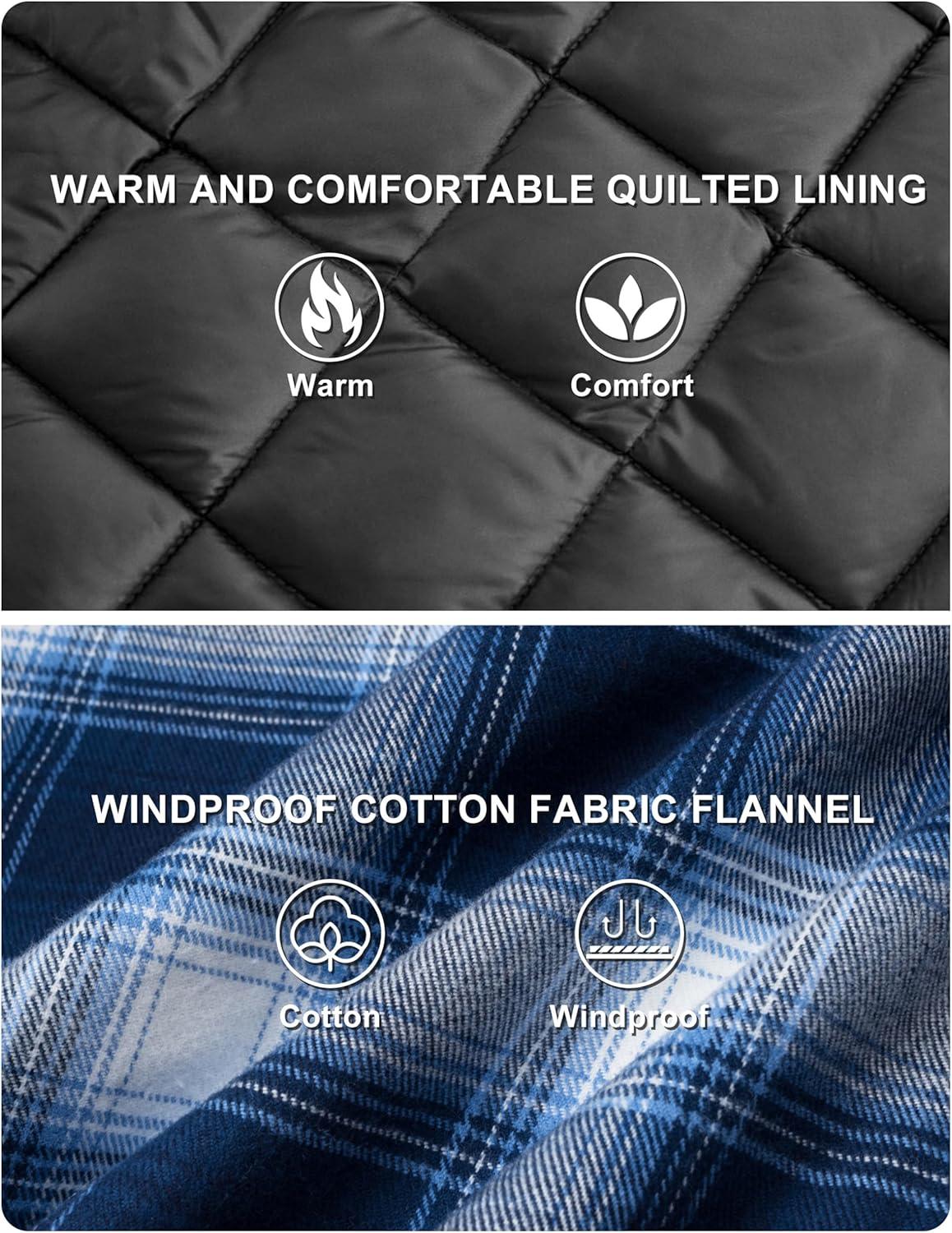 imageTACVASEN Mens Flannel Shirt Quilted Lined Theraml Winter Coat Button Down Insulated Flannel Shirts JacketBlue White