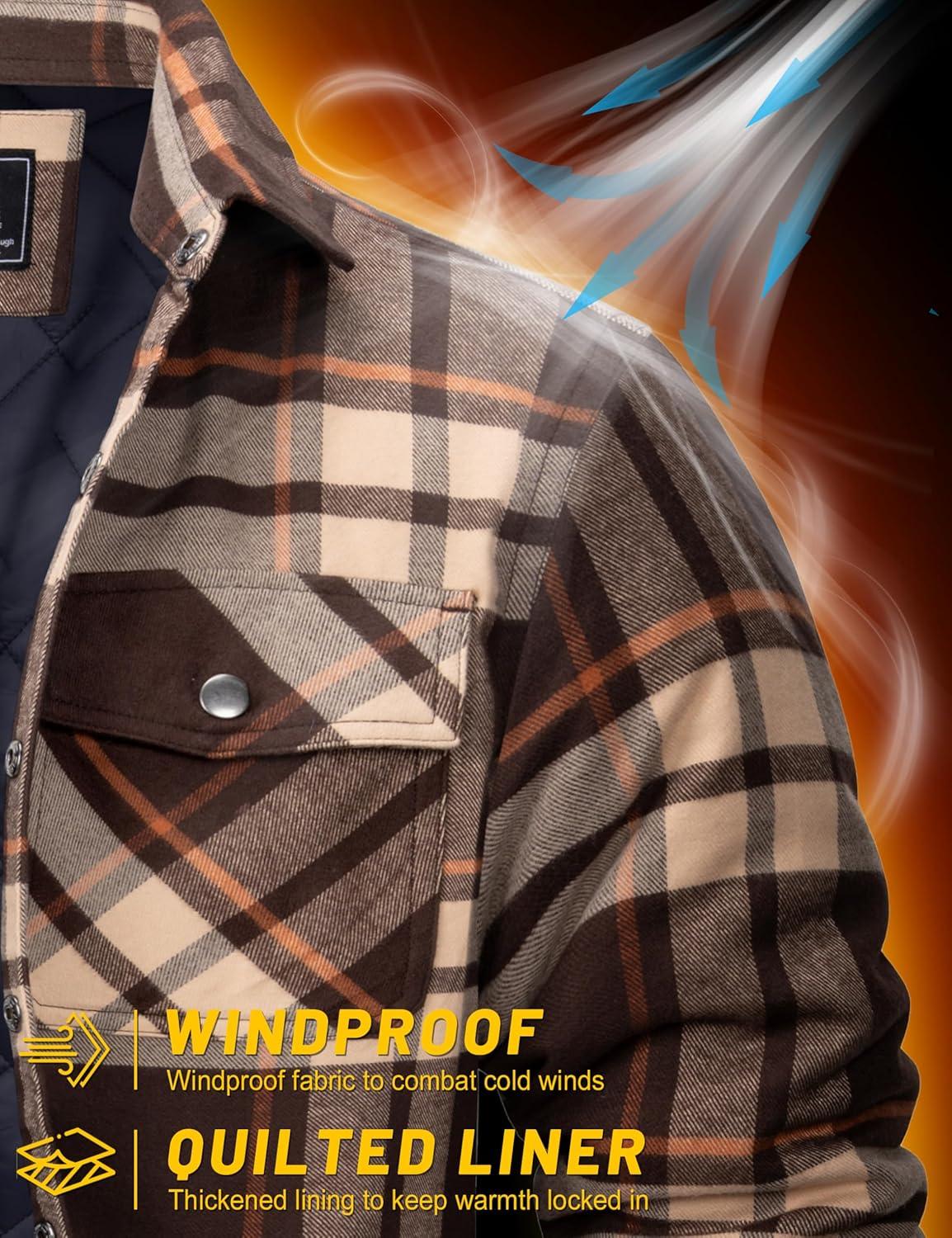 imageTACVASEN Mens Flannel Shirt Quilted Lined Theraml Winter Coat Button Down Insulated Flannel Shirts JacketBrown Yellow