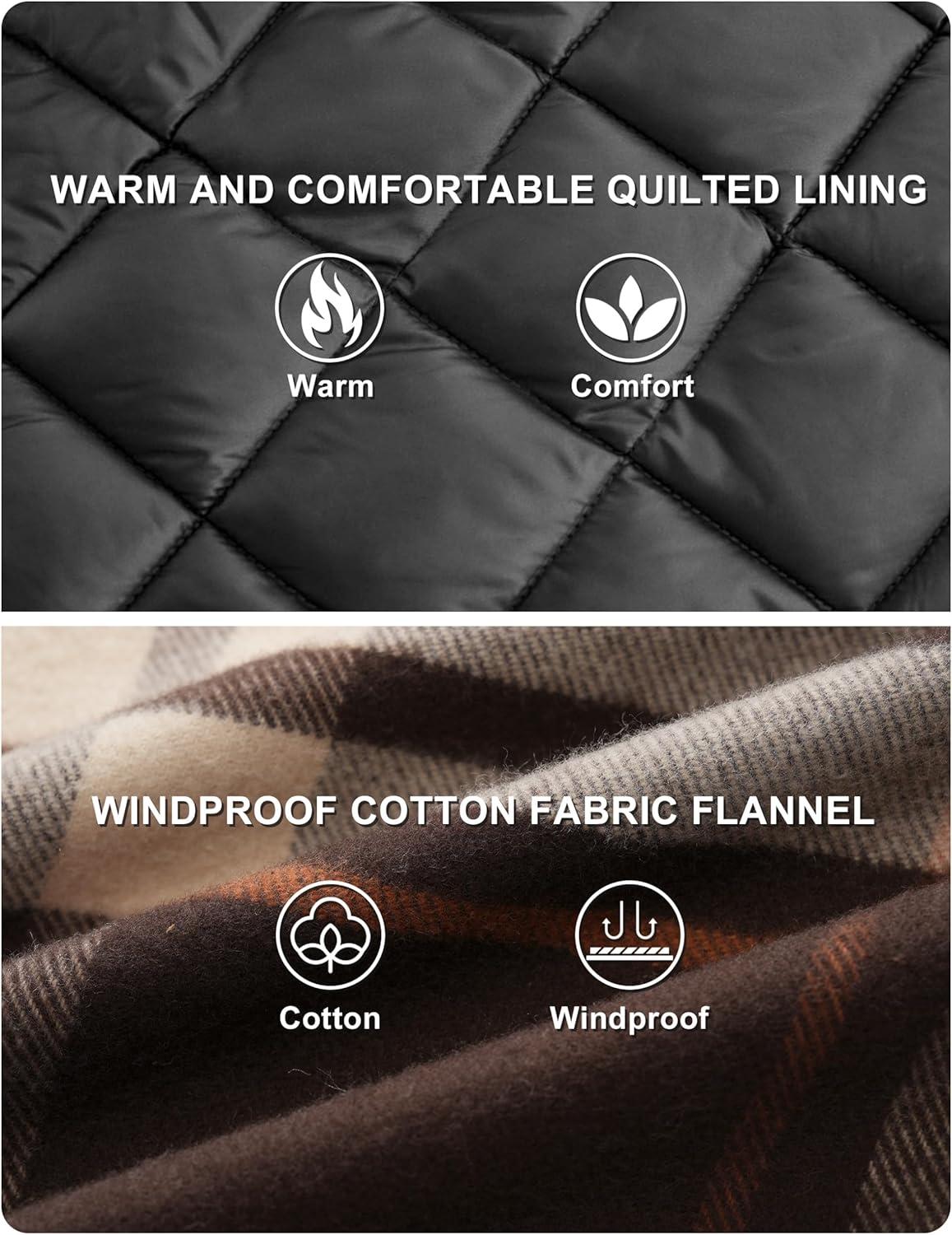 imageTACVASEN Mens Flannel Shirt Quilted Lined Theraml Winter Coat Button Down Insulated Flannel Shirts JacketBrown Yellow