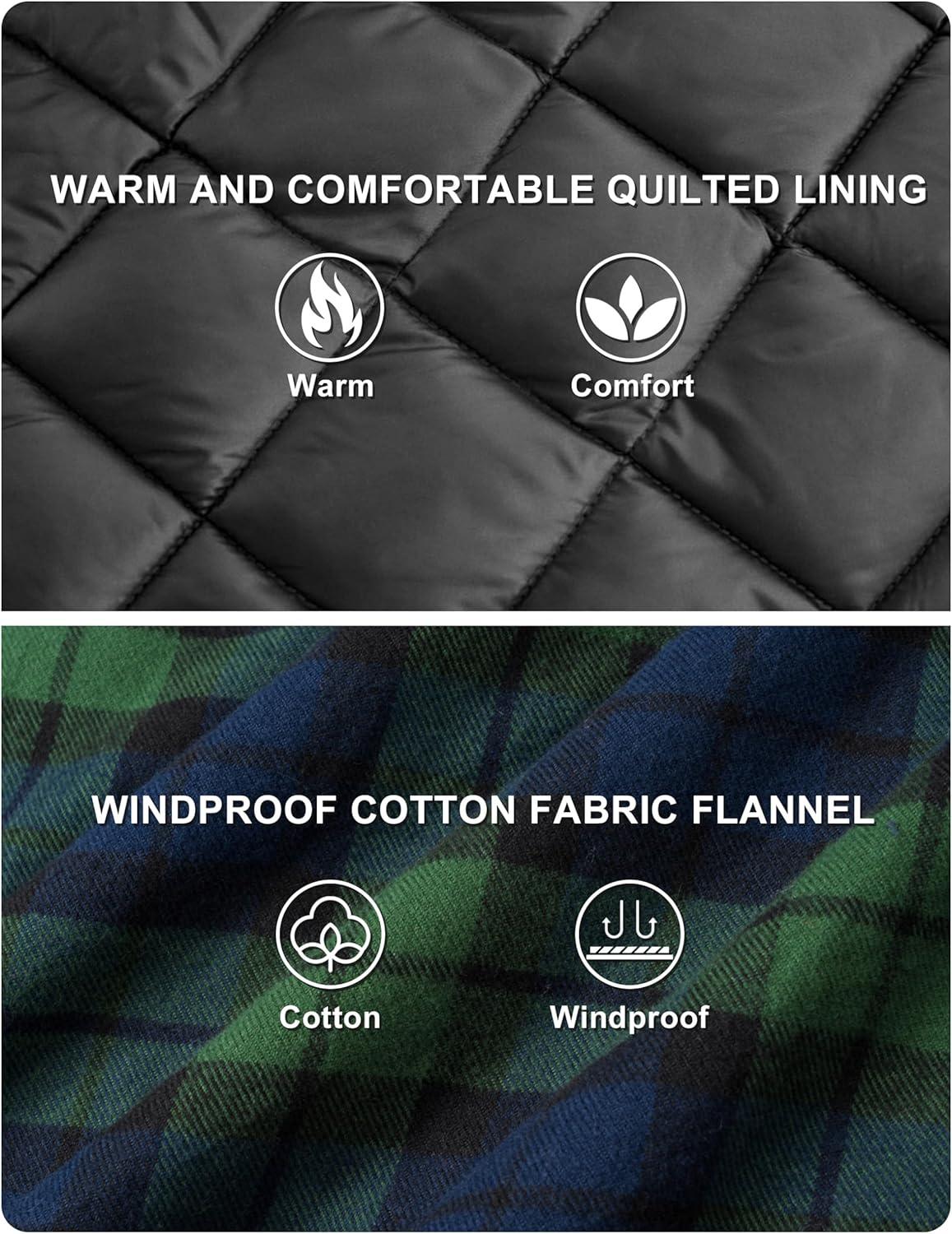 imageTACVASEN Mens Flannel Shirt Quilted Lined Theraml Winter Coat Button Down Insulated Flannel Shirts JacketGreen