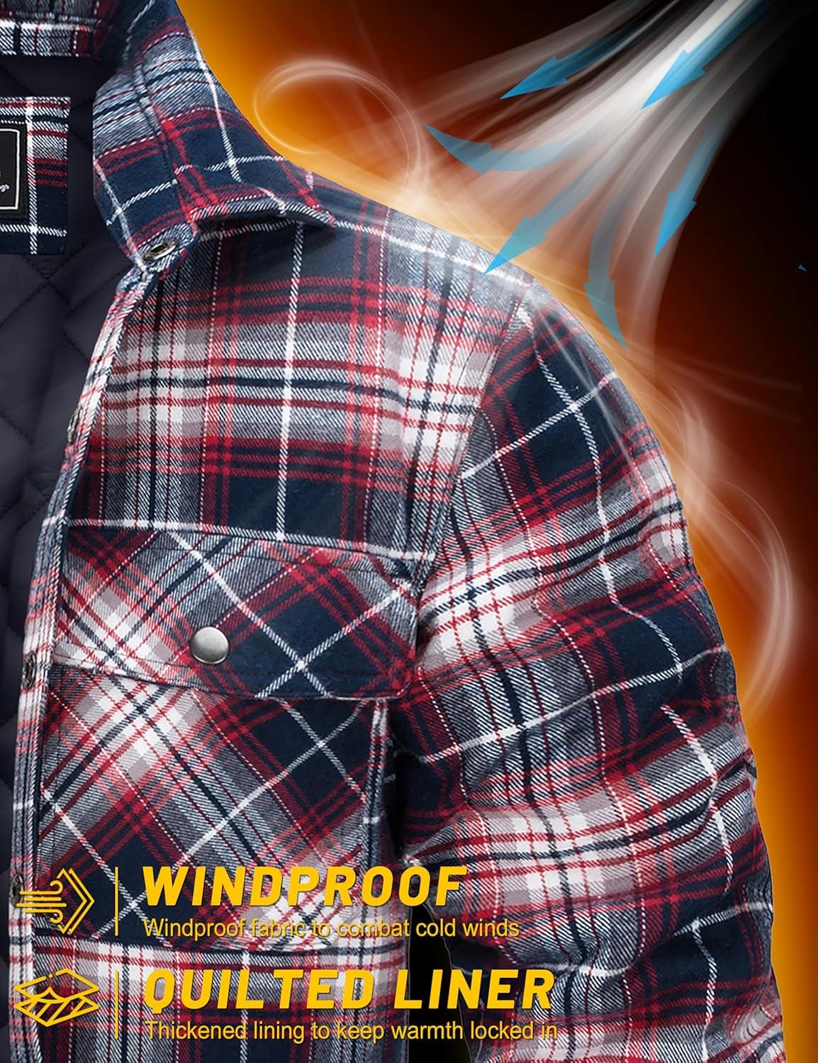 imageTACVASEN Mens Flannel Shirt Quilted Lined Theraml Winter Coat Button Down Insulated Flannel Shirts JacketRed