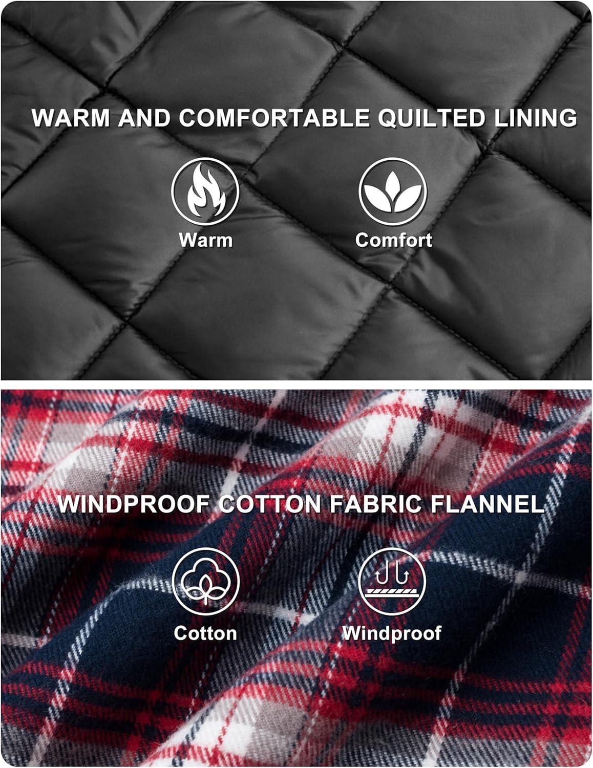 imageTACVASEN Mens Flannel Shirt Quilted Lined Theraml Winter Coat Button Down Insulated Flannel Shirts JacketRed