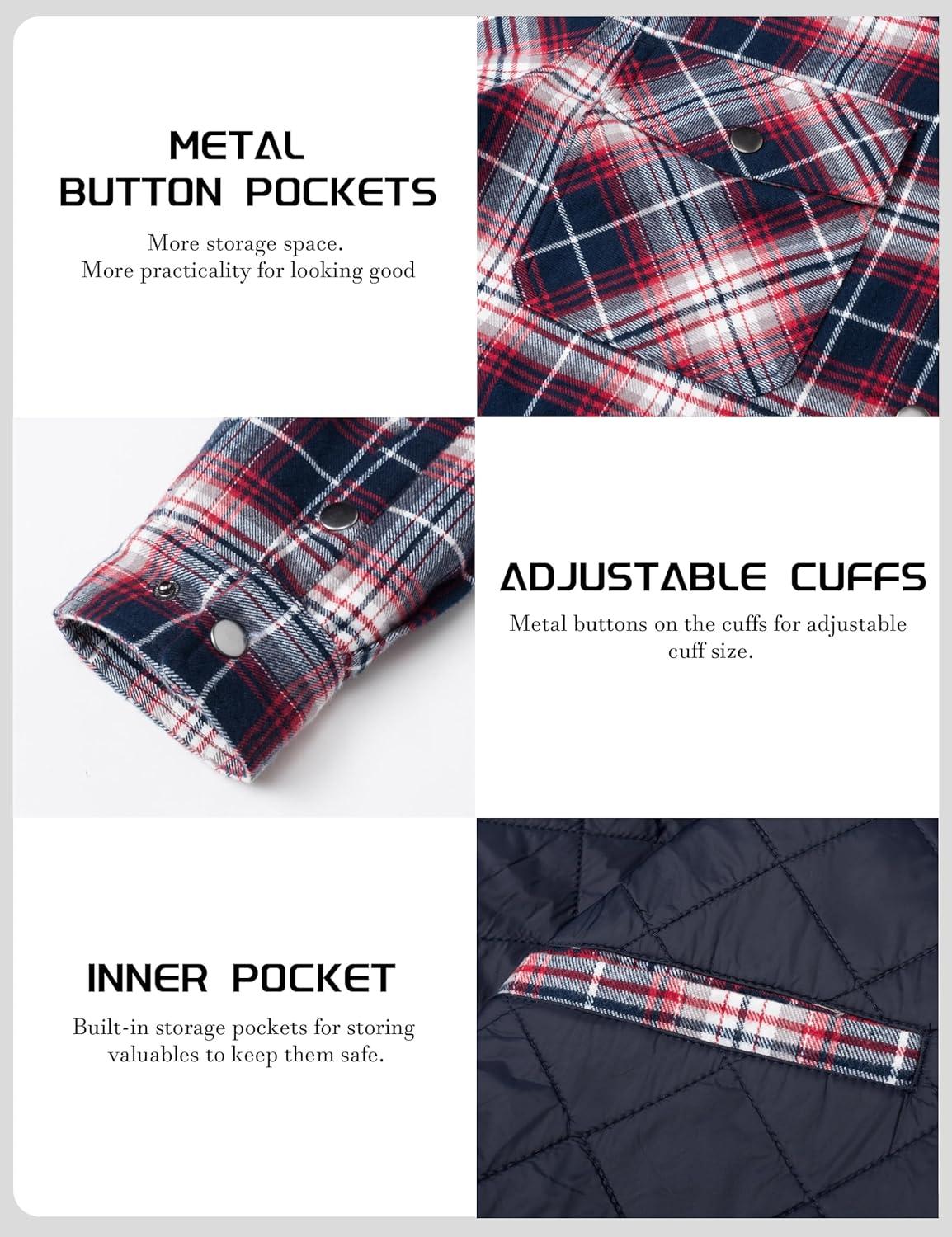 imageTACVASEN Mens Flannel Shirt Quilted Lined Theraml Winter Coat Button Down Insulated Flannel Shirts JacketRed