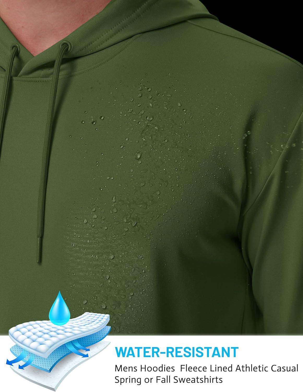 imageTACVASEN Mens Hoodies Fleece Lined Pullover Athletic Waterresistant Casual Workout Midweight Sweatshirts Kangaroo PocketsArmygreen
