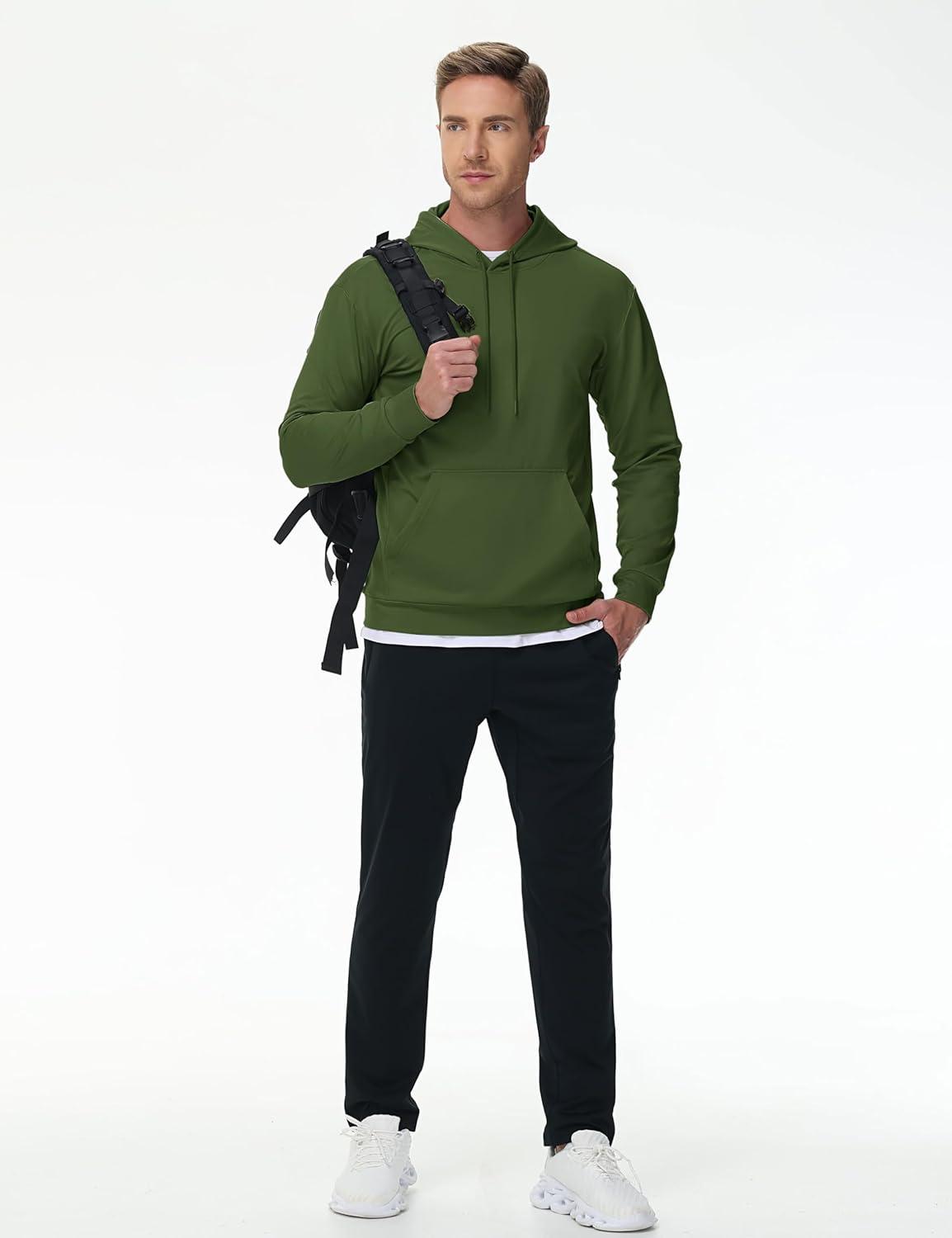 imageTACVASEN Mens Hoodies Fleece Lined Pullover Athletic Waterresistant Casual Workout Midweight Sweatshirts Kangaroo PocketsArmygreen