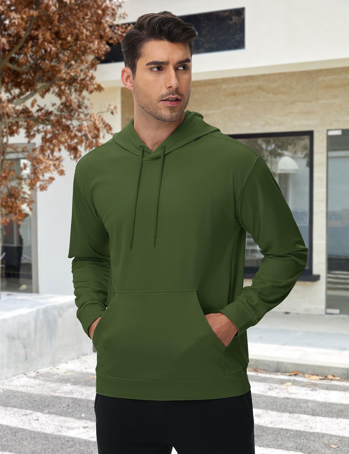 imageTACVASEN Mens Hoodies Fleece Lined Pullover Athletic Waterresistant Casual Workout Midweight Sweatshirts Kangaroo PocketsArmygreen