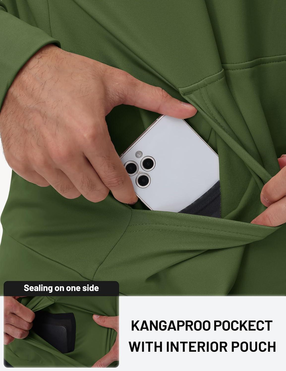 imageTACVASEN Mens Hoodies Fleece Lined Pullover Athletic Waterresistant Casual Workout Midweight Sweatshirts Kangaroo PocketsArmygreen