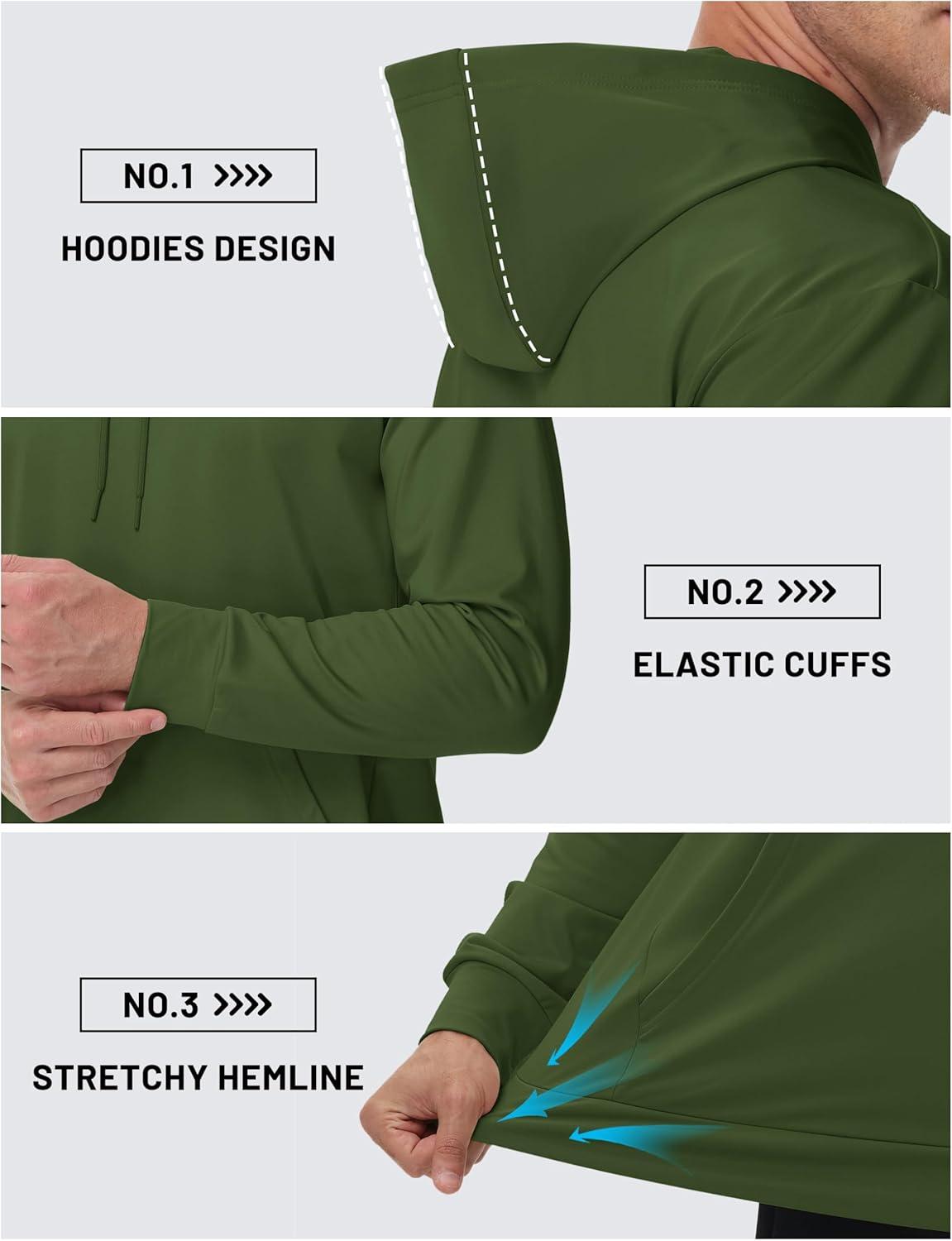 imageTACVASEN Mens Hoodies Fleece Lined Pullover Athletic Waterresistant Casual Workout Midweight Sweatshirts Kangaroo PocketsArmygreen
