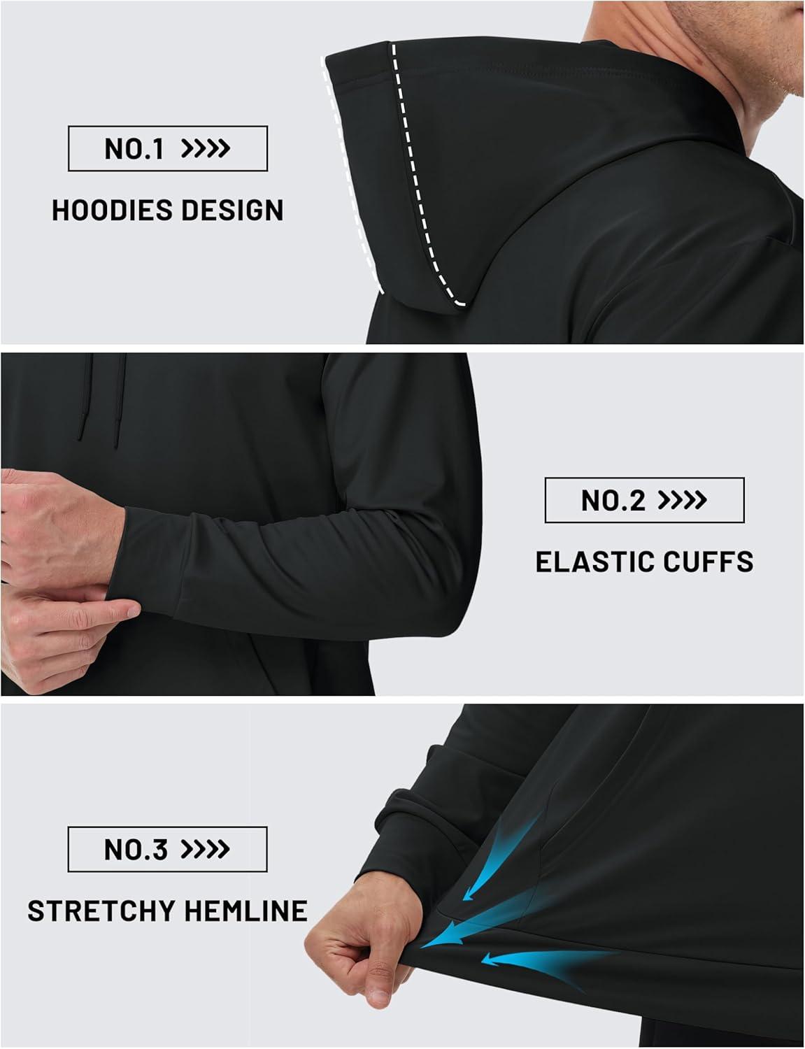 imageTACVASEN Mens Hoodies Fleece Lined Pullover Athletic Waterresistant Casual Workout Midweight Sweatshirts Kangaroo PocketsBlack
