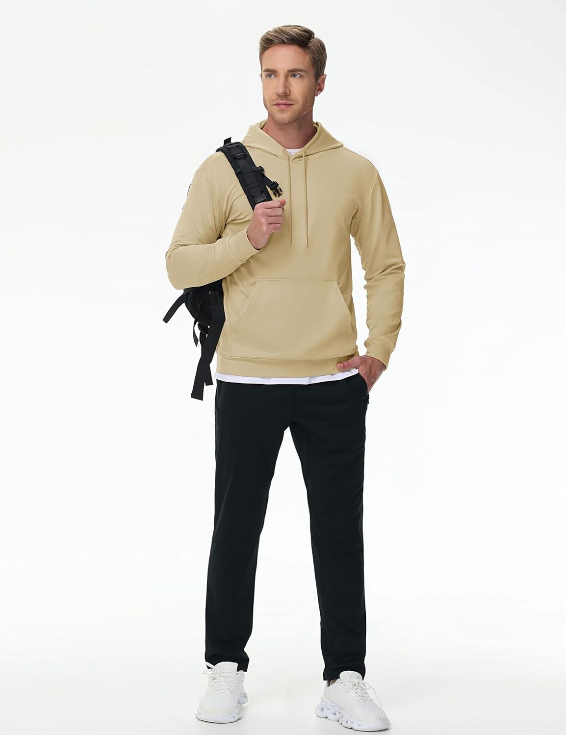 imageTACVASEN Mens Hoodies Fleece Lined Pullover Athletic Waterresistant Casual Workout Midweight Sweatshirts Kangaroo PocketsLightkhaki