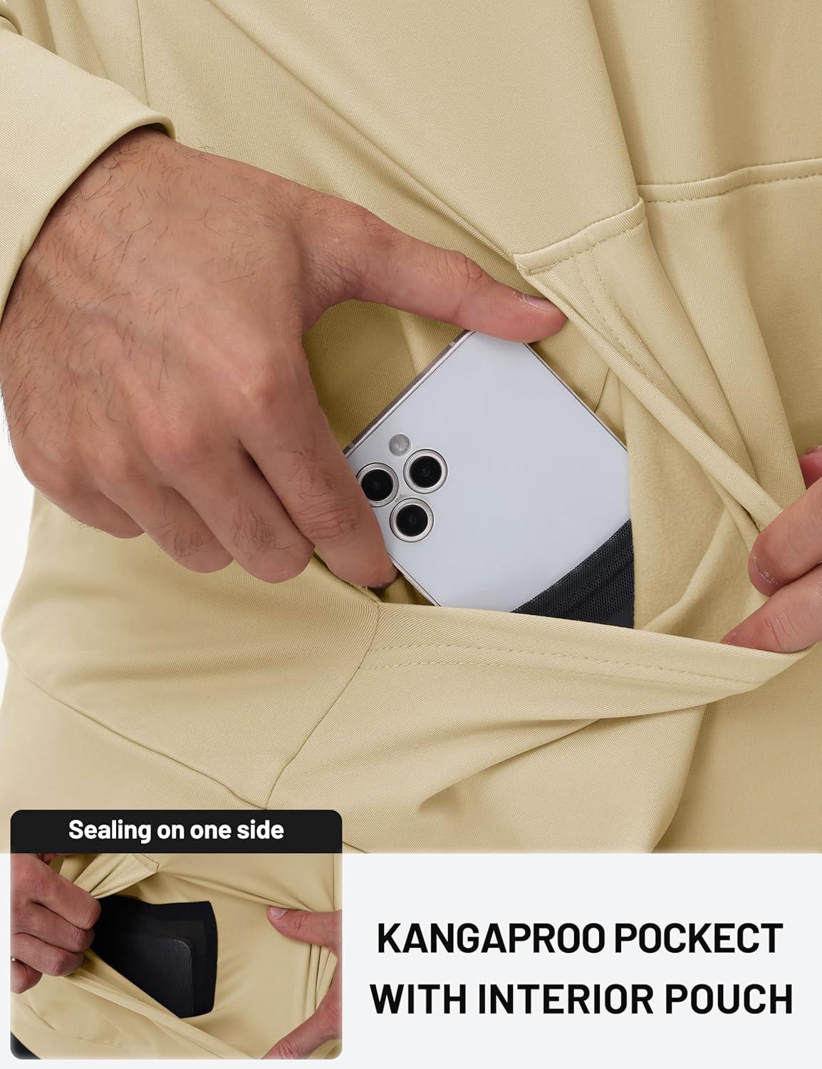 imageTACVASEN Mens Hoodies Fleece Lined Pullover Athletic Waterresistant Casual Workout Midweight Sweatshirts Kangaroo PocketsLightkhaki