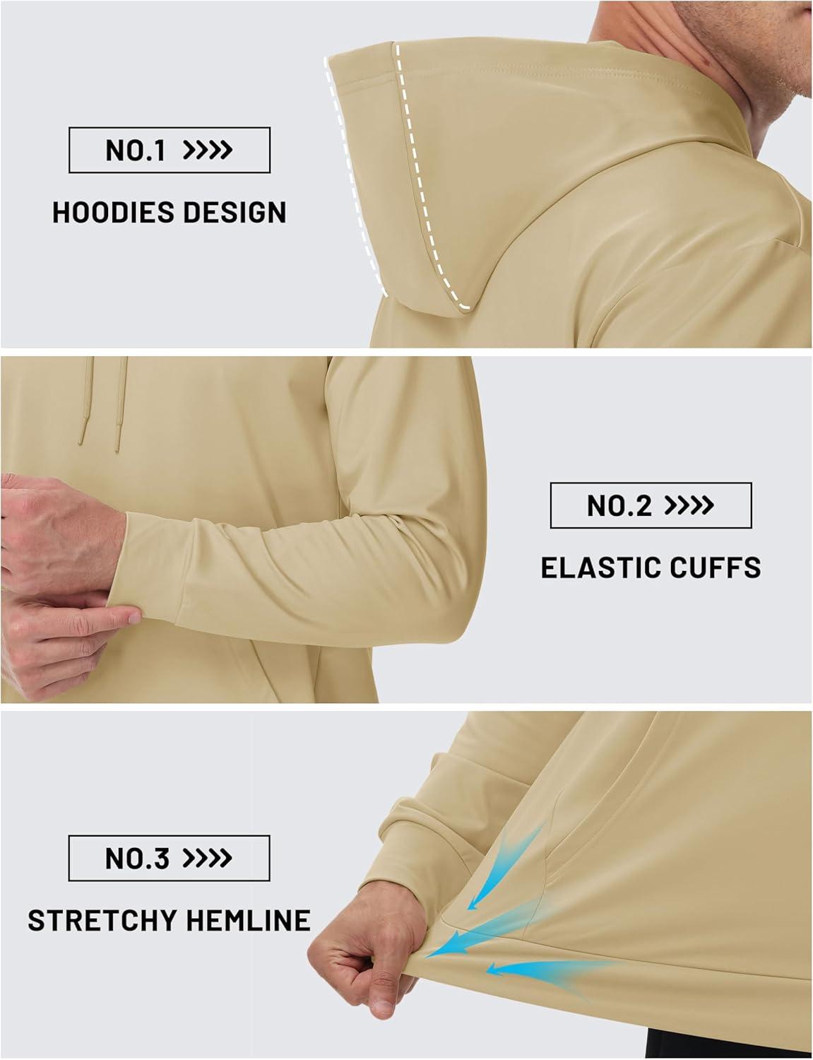 imageTACVASEN Mens Hoodies Fleece Lined Pullover Athletic Waterresistant Casual Workout Midweight Sweatshirts Kangaroo PocketsLightkhaki