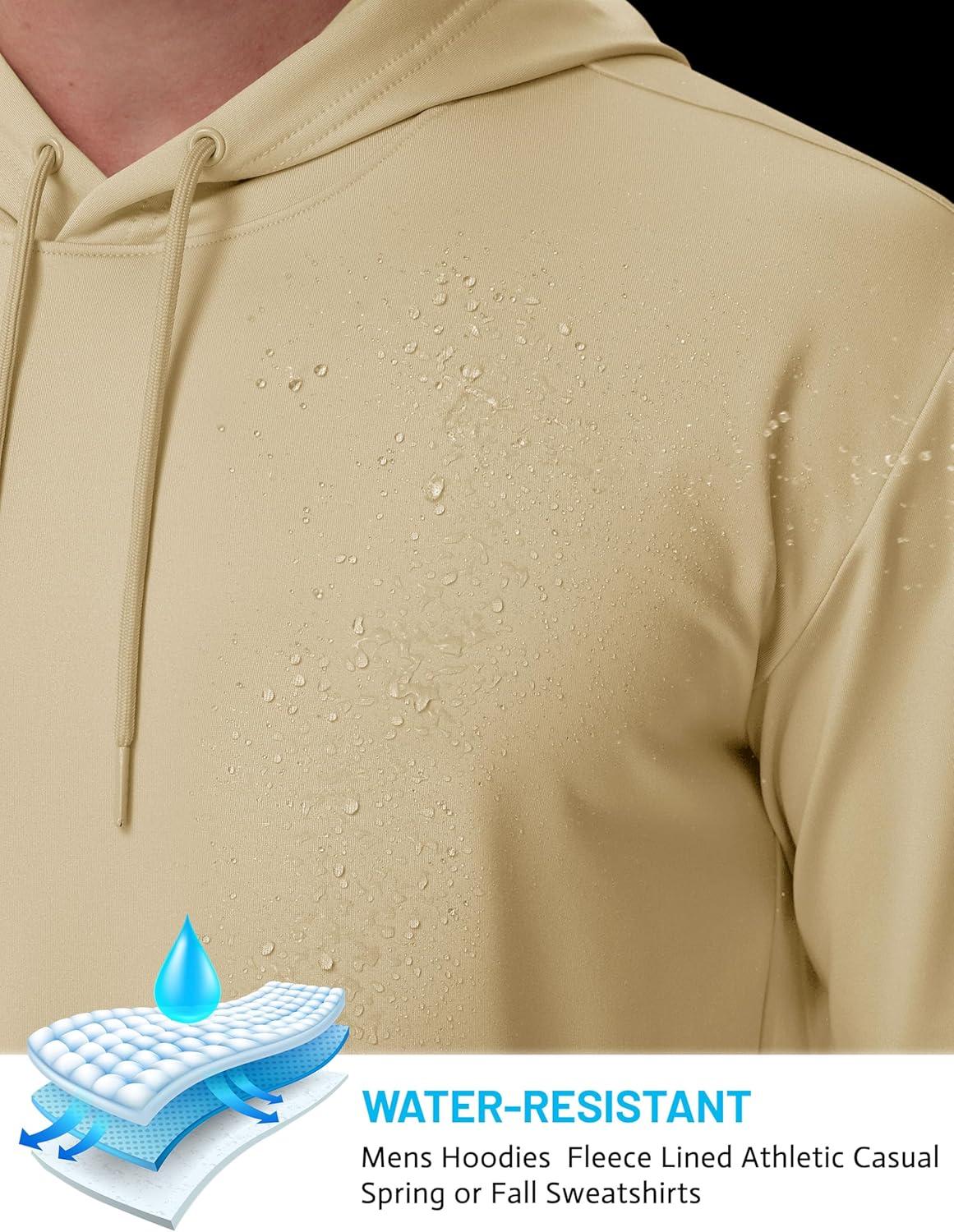 imageTACVASEN Mens Hoodies Fleece Lined Pullover Athletic Waterresistant Casual Workout Midweight Sweatshirts Kangaroo PocketsLightkhaki