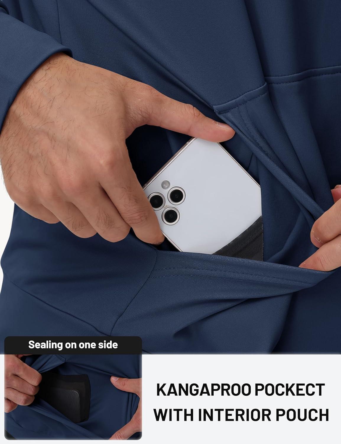 imageTACVASEN Mens Hoodies Fleece Lined Pullover Athletic Waterresistant Casual Workout Midweight Sweatshirts Kangaroo PocketsNavy