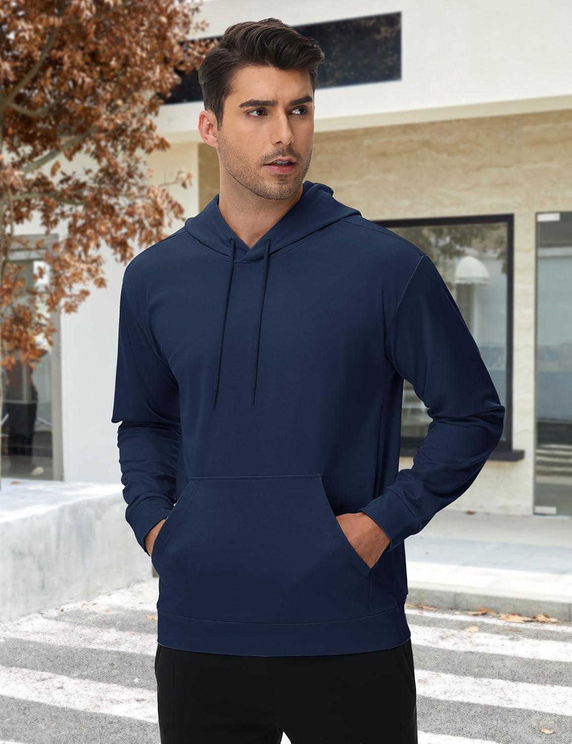 imageTACVASEN Mens Hoodies Fleece Lined Pullover Athletic Waterresistant Casual Workout Midweight Sweatshirts Kangaroo PocketsNavy