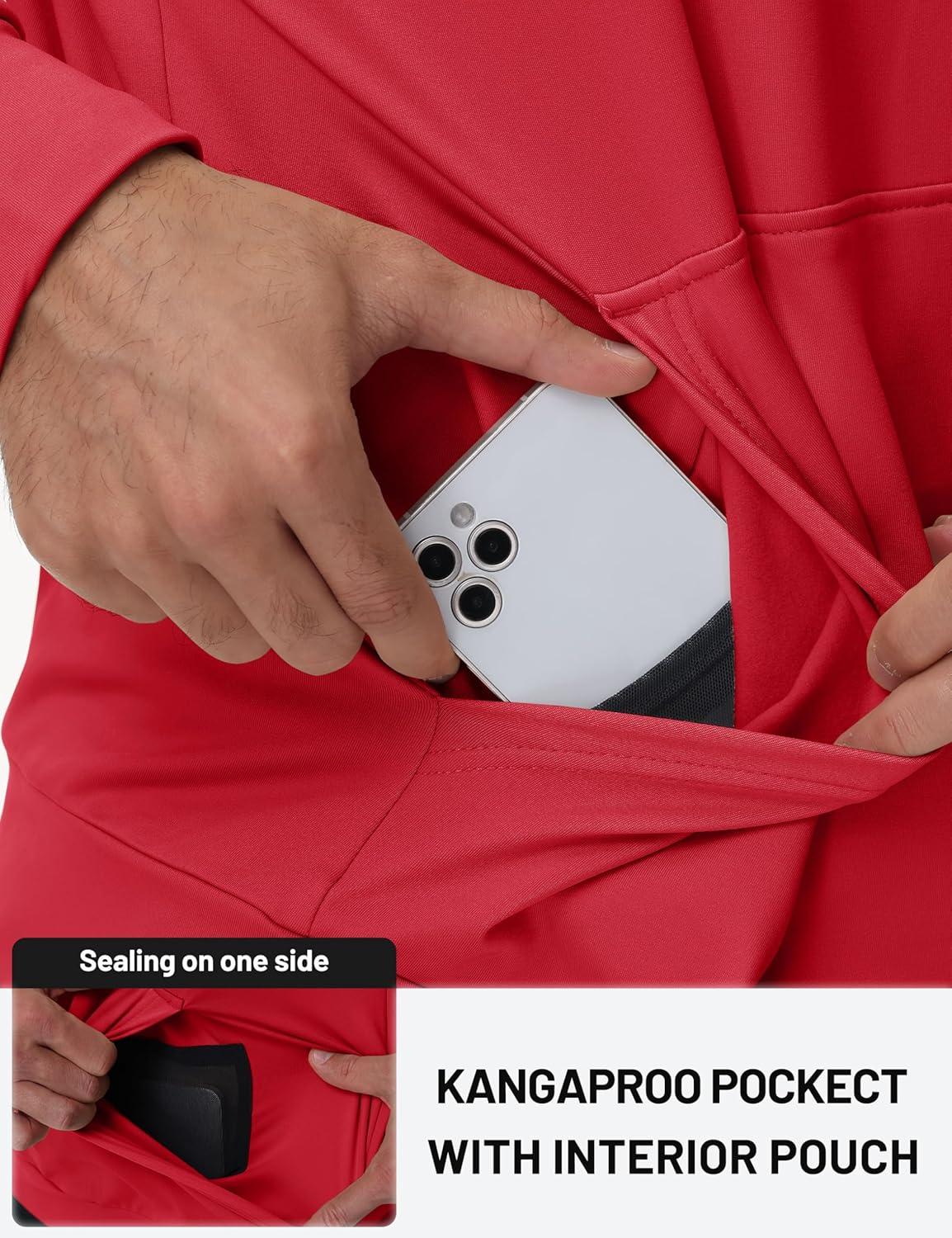 imageTACVASEN Mens Hoodies Fleece Lined Pullover Athletic Waterresistant Casual Workout Midweight Sweatshirts Kangaroo PocketsRed