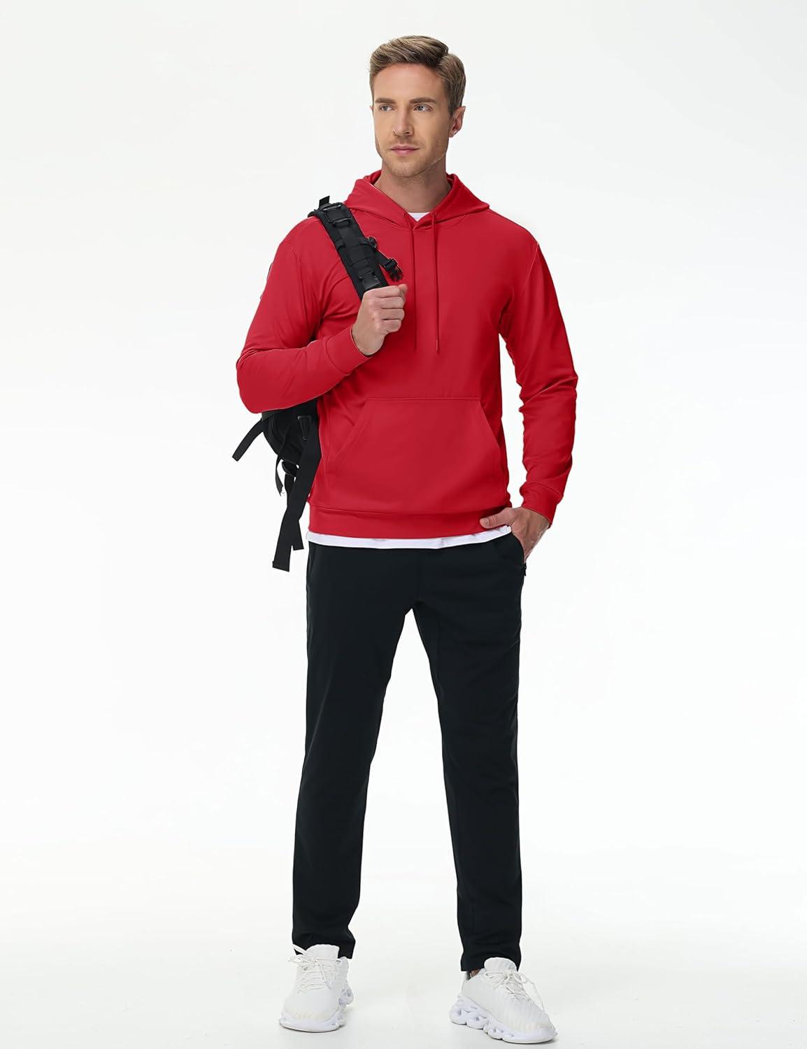 imageTACVASEN Mens Hoodies Fleece Lined Pullover Athletic Waterresistant Casual Workout Midweight Sweatshirts Kangaroo PocketsRed