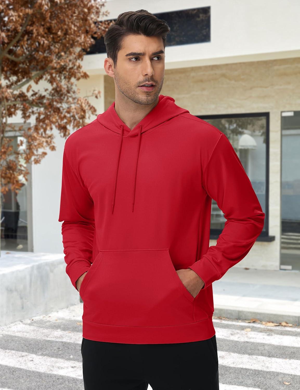 imageTACVASEN Mens Hoodies Fleece Lined Pullover Athletic Waterresistant Casual Workout Midweight Sweatshirts Kangaroo PocketsRed