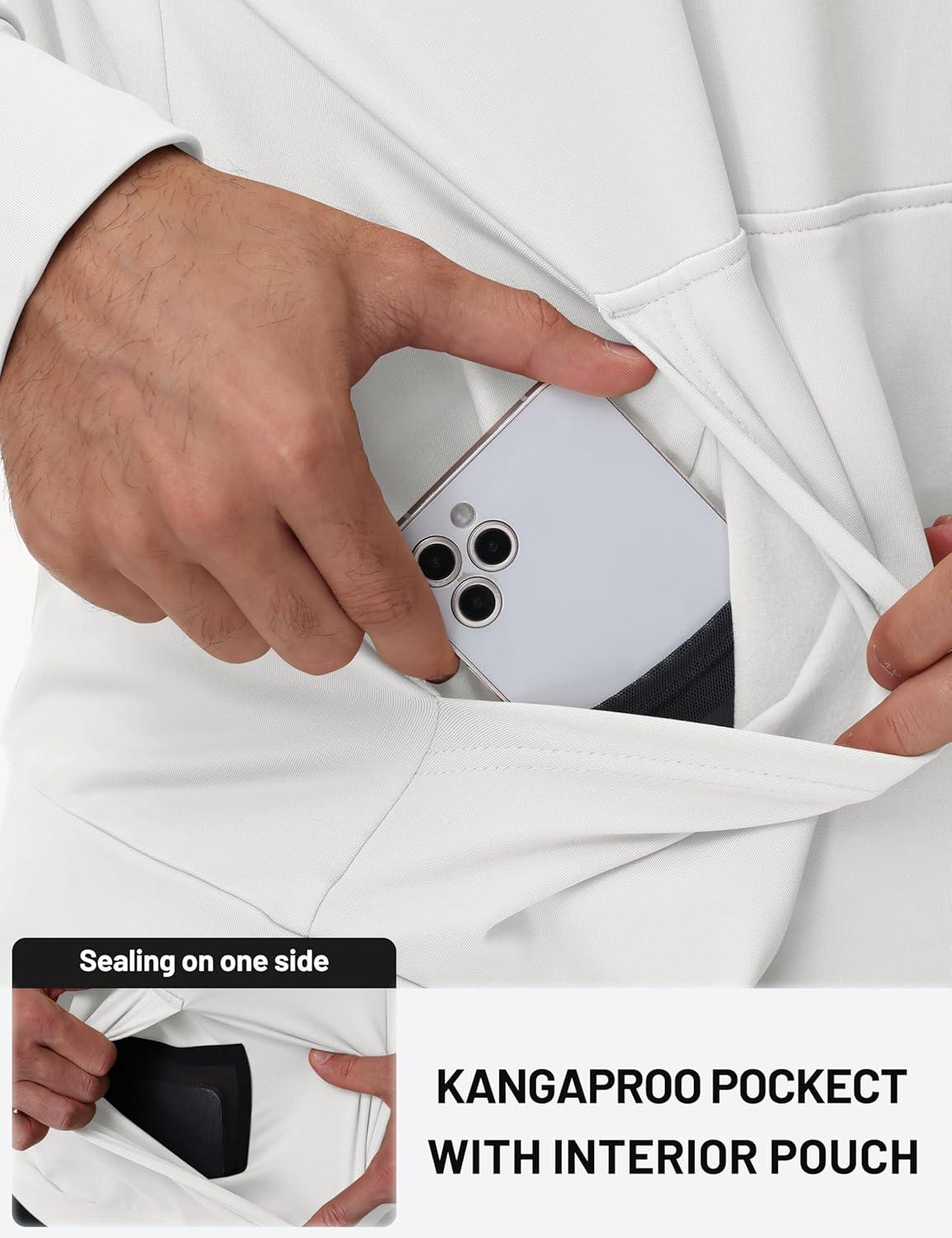 imageTACVASEN Mens Hoodies Fleece Lined Pullover Athletic Waterresistant Casual Workout Midweight Sweatshirts Kangaroo PocketsWhite