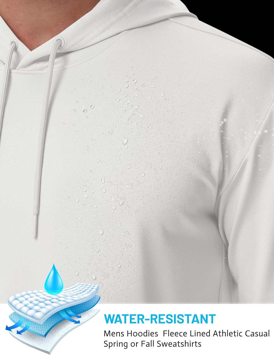 imageTACVASEN Mens Hoodies Fleece Lined Pullover Athletic Waterresistant Casual Workout Midweight Sweatshirts Kangaroo PocketsWhite