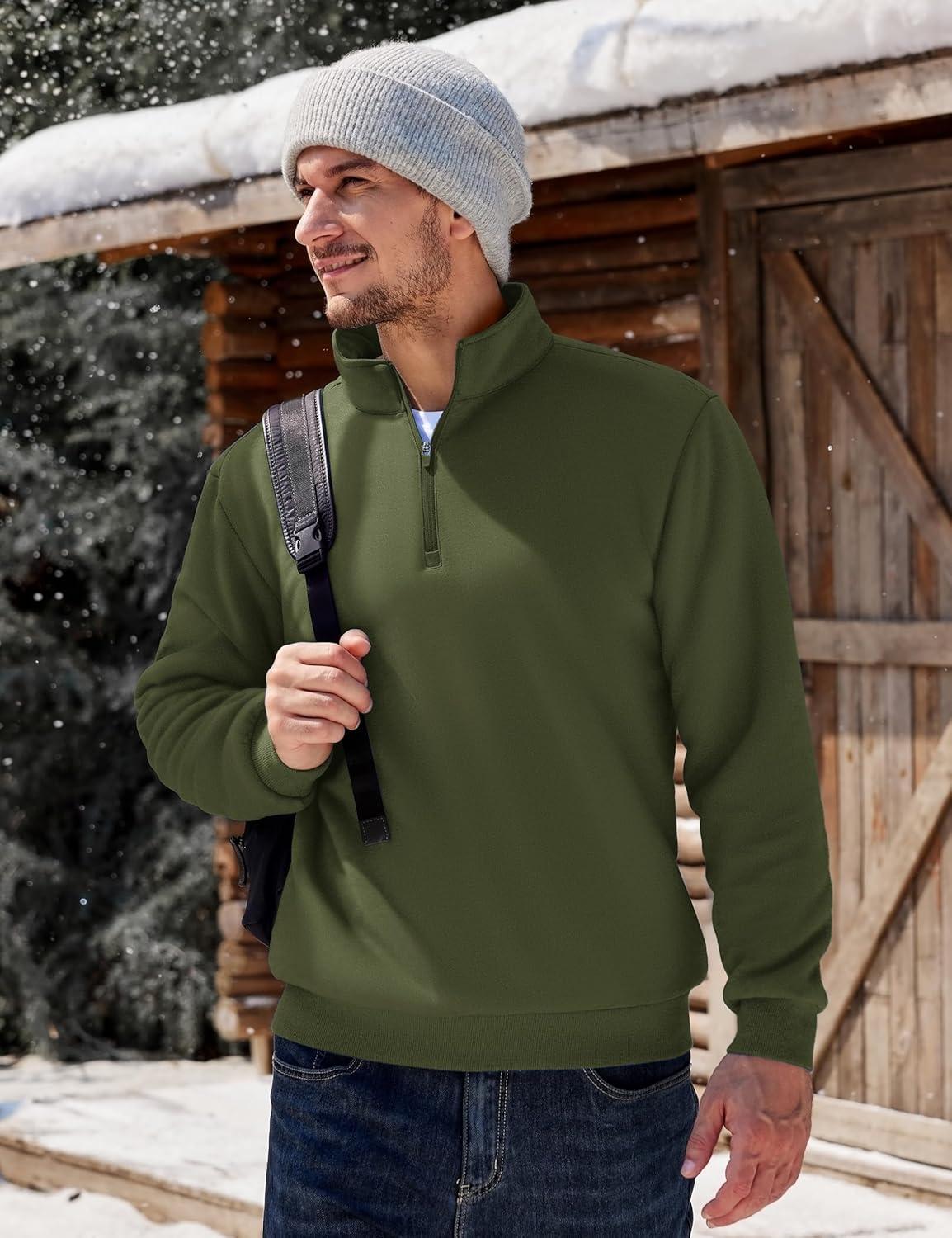 imageTACVASEN Mens Quarter Zip Fleece Pullover Sweatshirts Sherpa Lined Heavy weight Winter Shirts Thermal Warm SweatersArmygreen