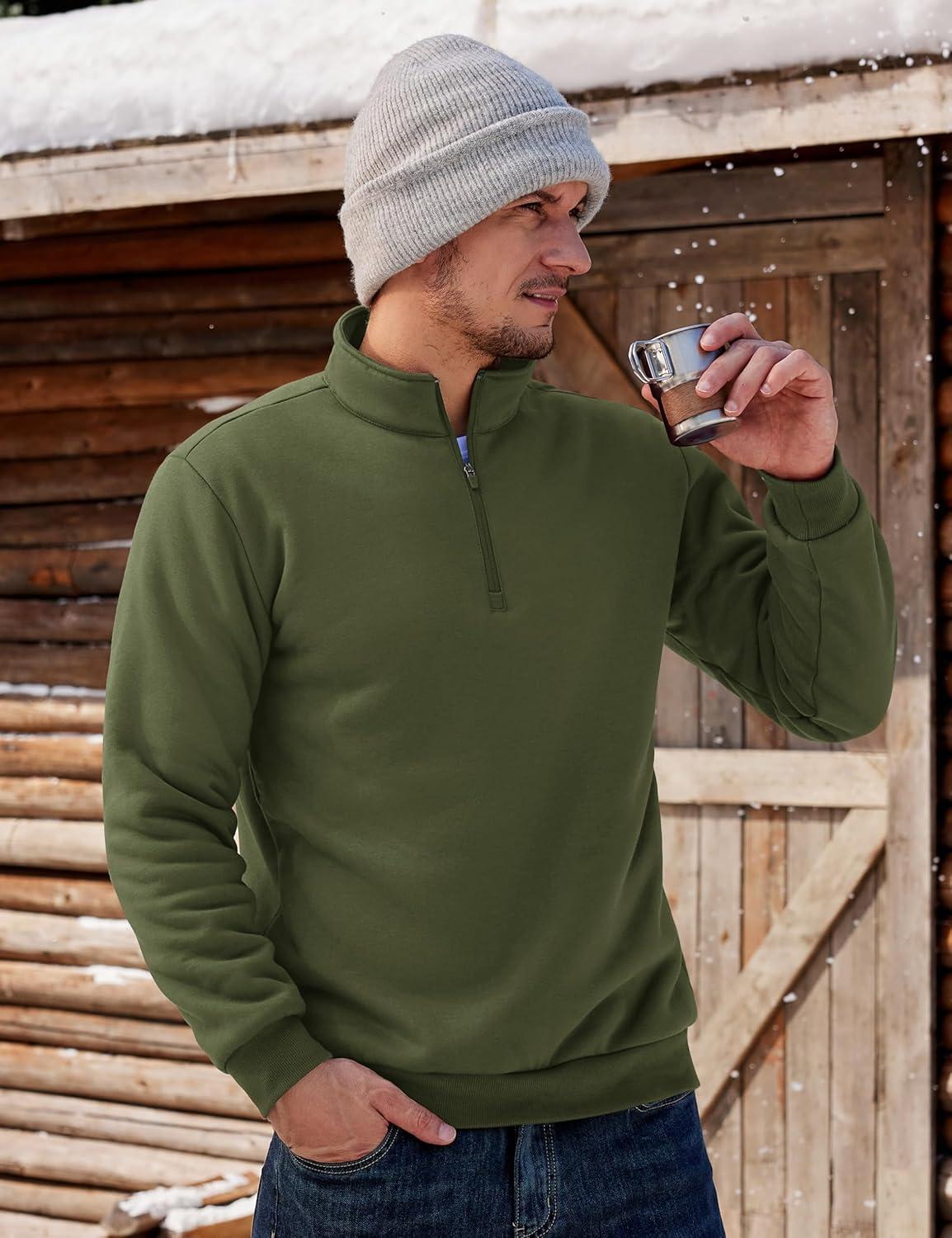 imageTACVASEN Mens Quarter Zip Fleece Pullover Sweatshirts Sherpa Lined Heavy weight Winter Shirts Thermal Warm SweatersArmygreen