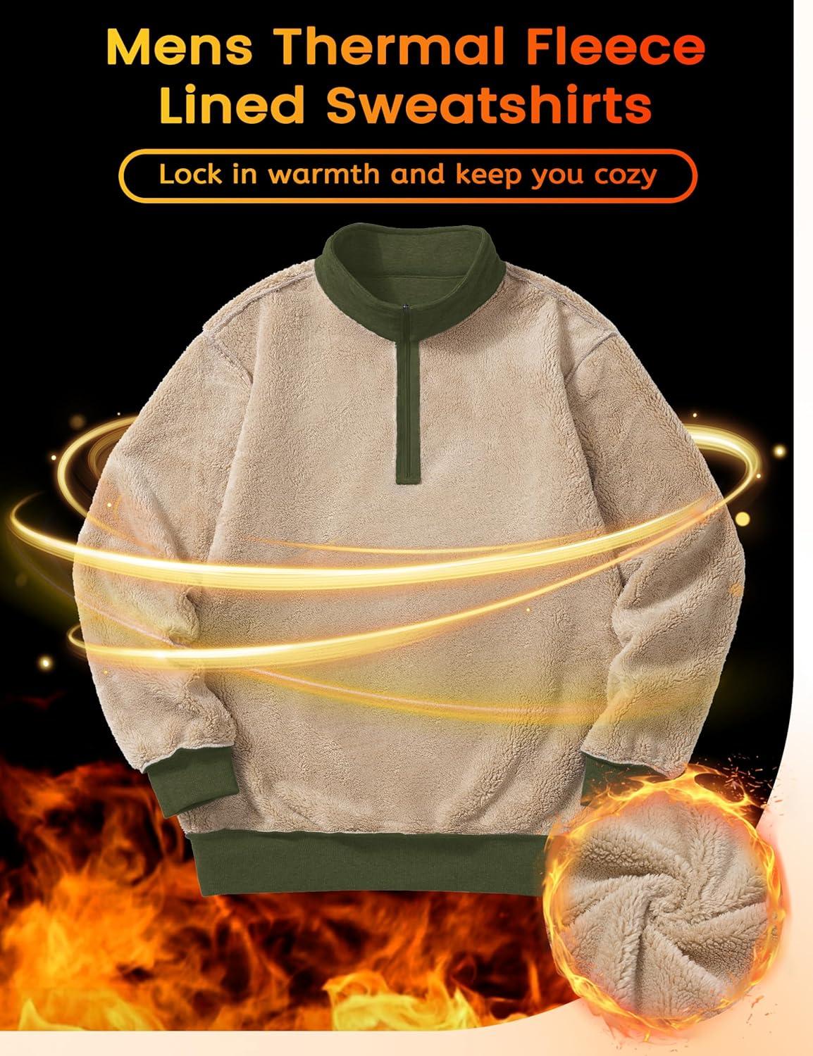 imageTACVASEN Mens Quarter Zip Fleece Pullover Sweatshirts Sherpa Lined Heavy weight Winter Shirts Thermal Warm SweatersArmygreen
