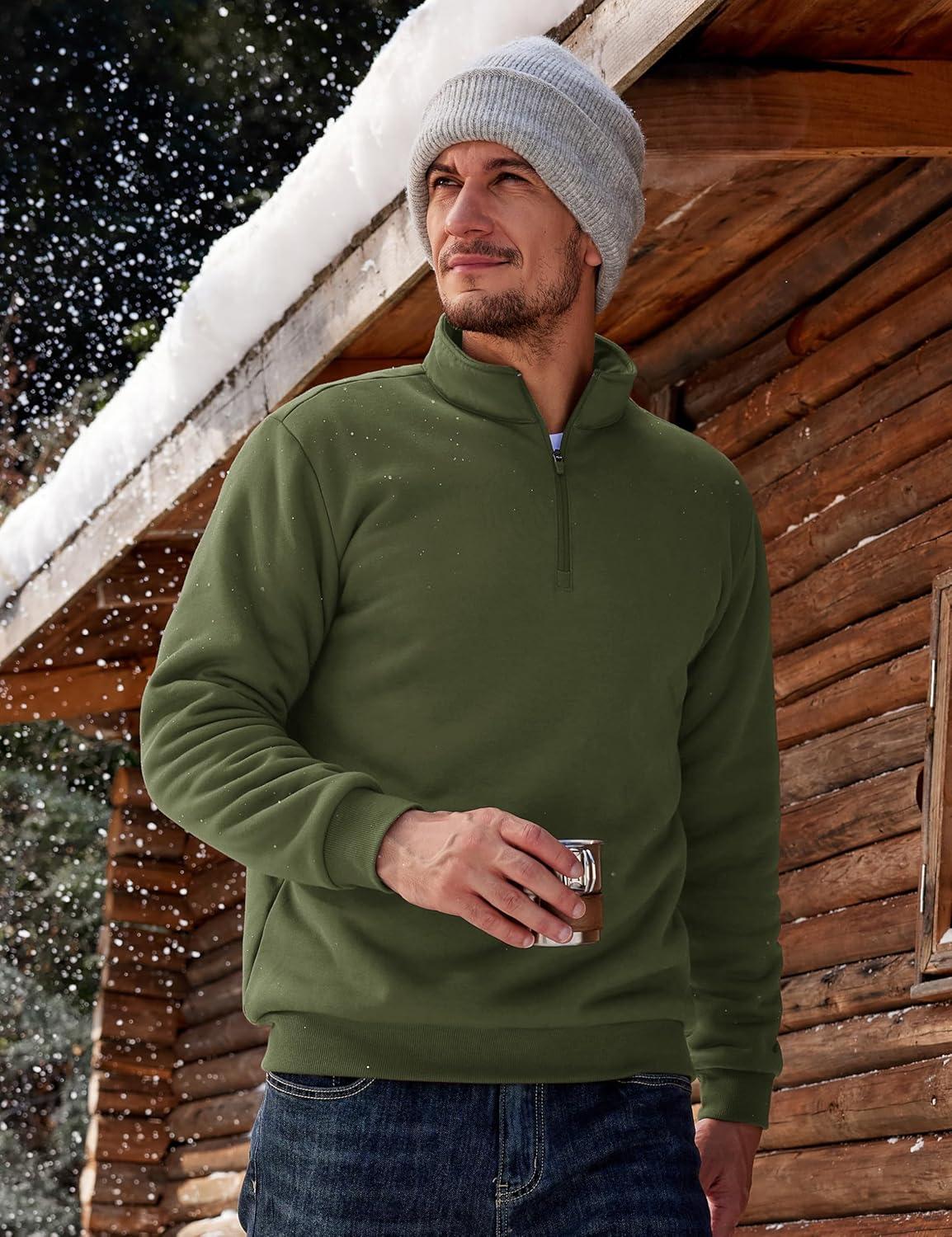 imageTACVASEN Mens Quarter Zip Fleece Pullover Sweatshirts Sherpa Lined Heavy weight Winter Shirts Thermal Warm SweatersArmygreen