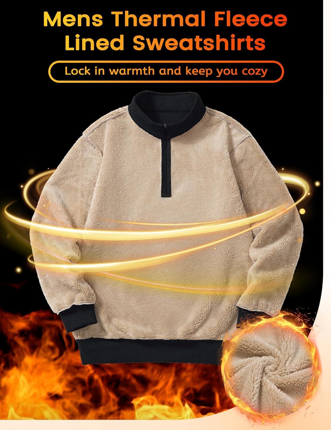 imageTACVASEN Mens Quarter Zip Fleece Pullover Sweatshirts Sherpa Lined Heavy weight Winter Shirts Thermal Warm SweatersBlack