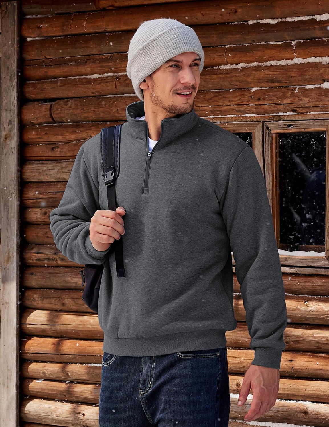 imageTACVASEN Mens Quarter Zip Fleece Pullover Sweatshirts Sherpa Lined Heavy weight Winter Shirts Thermal Warm SweatersDark Gary