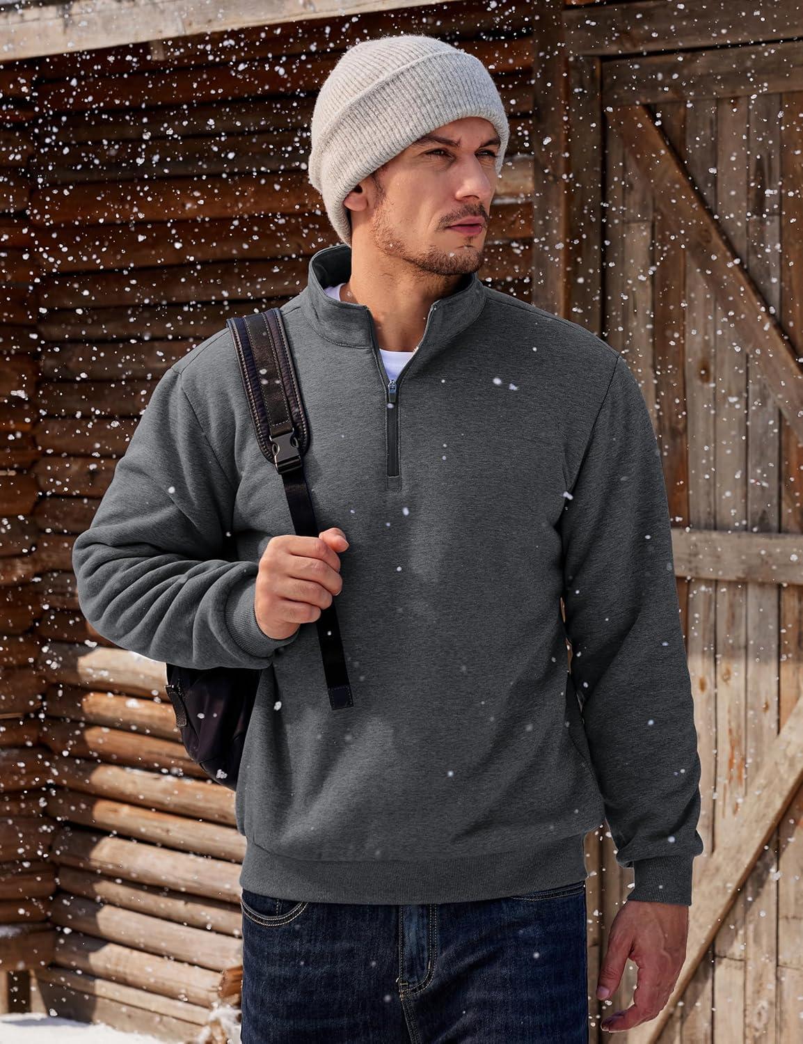imageTACVASEN Mens Quarter Zip Fleece Pullover Sweatshirts Sherpa Lined Heavy weight Winter Shirts Thermal Warm SweatersDark Gary