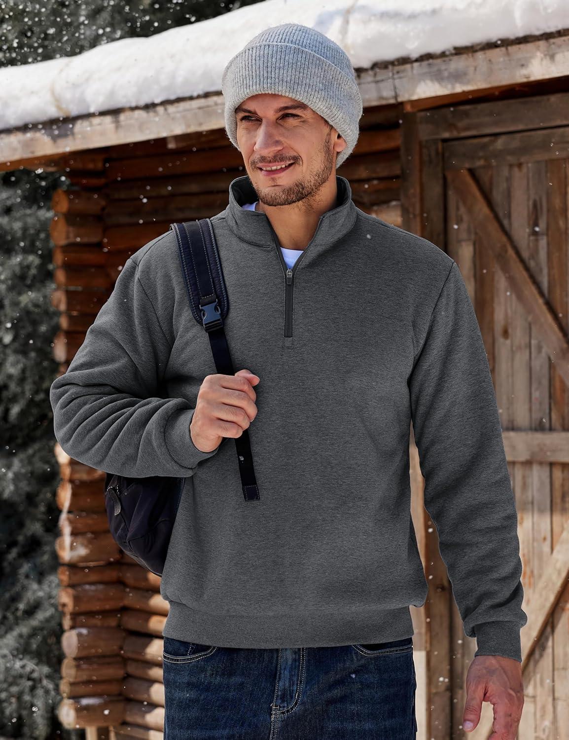 imageTACVASEN Mens Quarter Zip Fleece Pullover Sweatshirts Sherpa Lined Heavy weight Winter Shirts Thermal Warm SweatersDark Gary