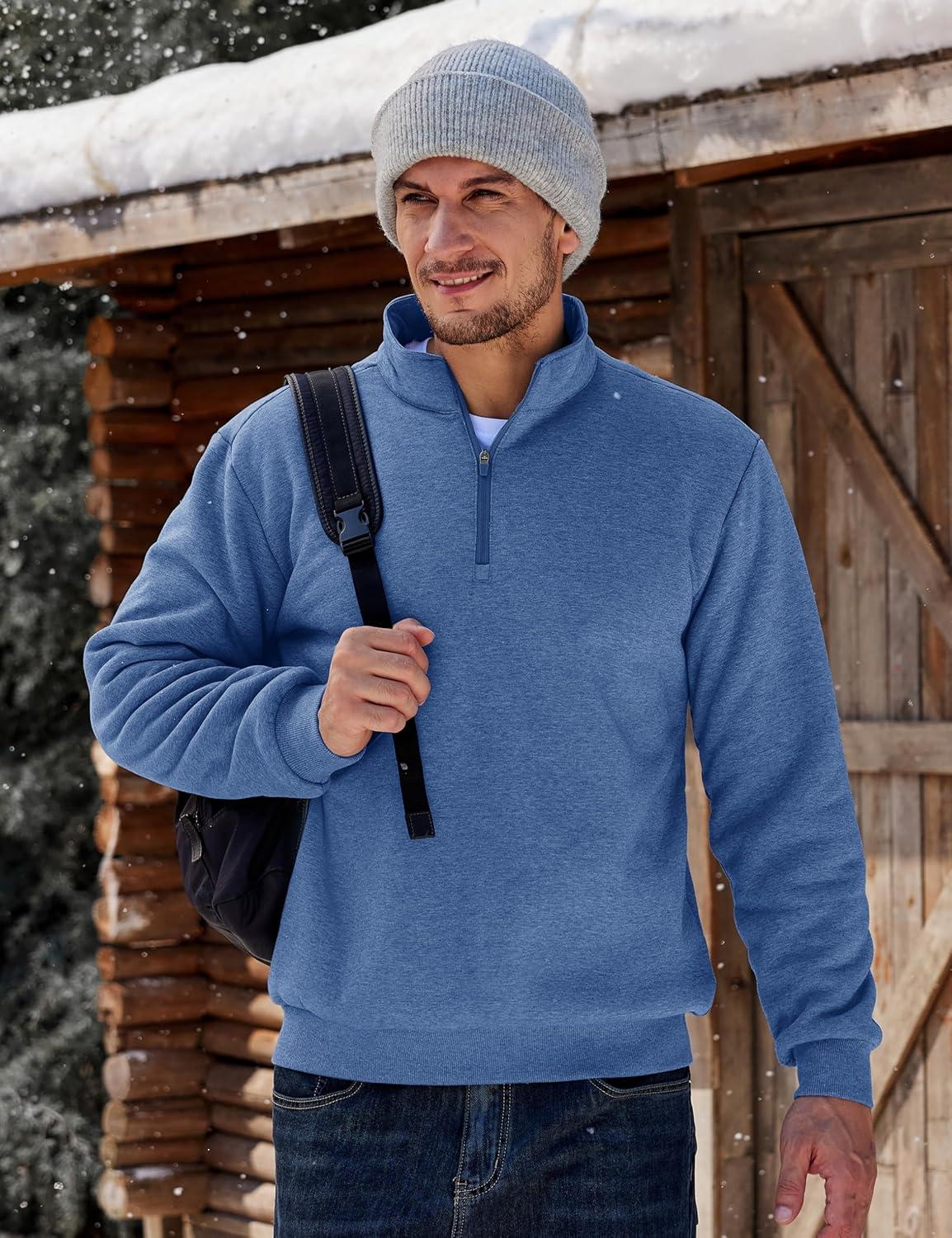 imageTACVASEN Mens Quarter Zip Fleece Pullover Sweatshirts Sherpa Lined Heavy weight Winter Shirts Thermal Warm SweatersGreyblue H