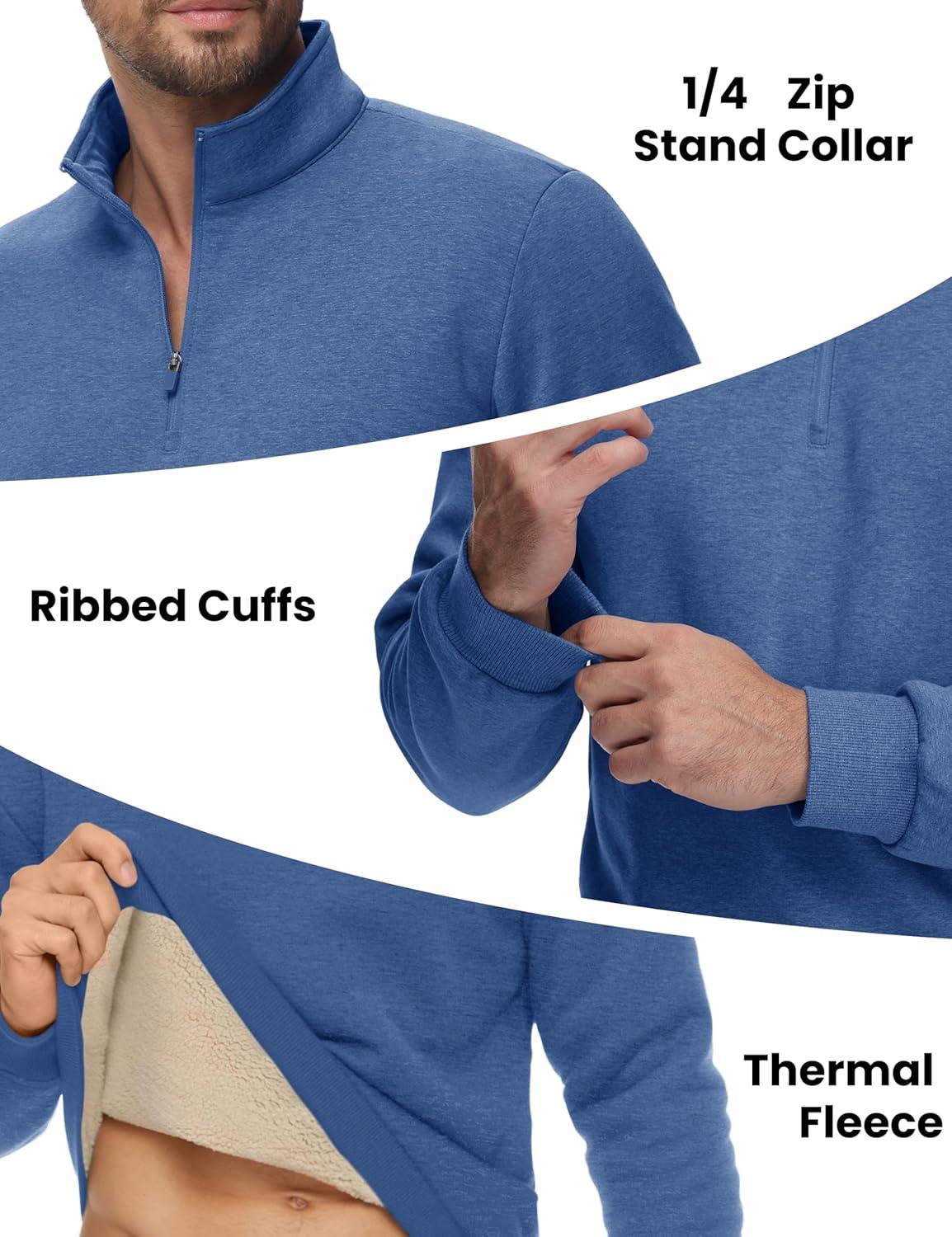 imageTACVASEN Mens Quarter Zip Fleece Pullover Sweatshirts Sherpa Lined Heavy weight Winter Shirts Thermal Warm SweatersGreyblue H