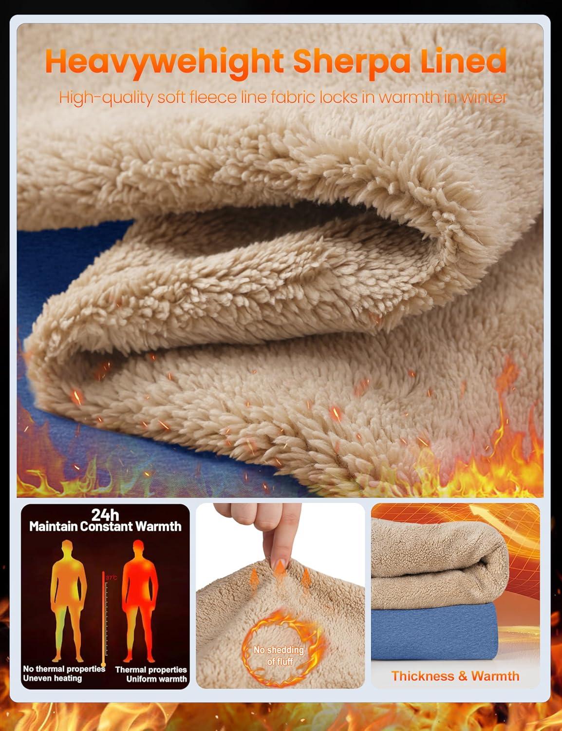 imageTACVASEN Mens Quarter Zip Fleece Pullover Sweatshirts Sherpa Lined Heavy weight Winter Shirts Thermal Warm SweatersGreyblue H