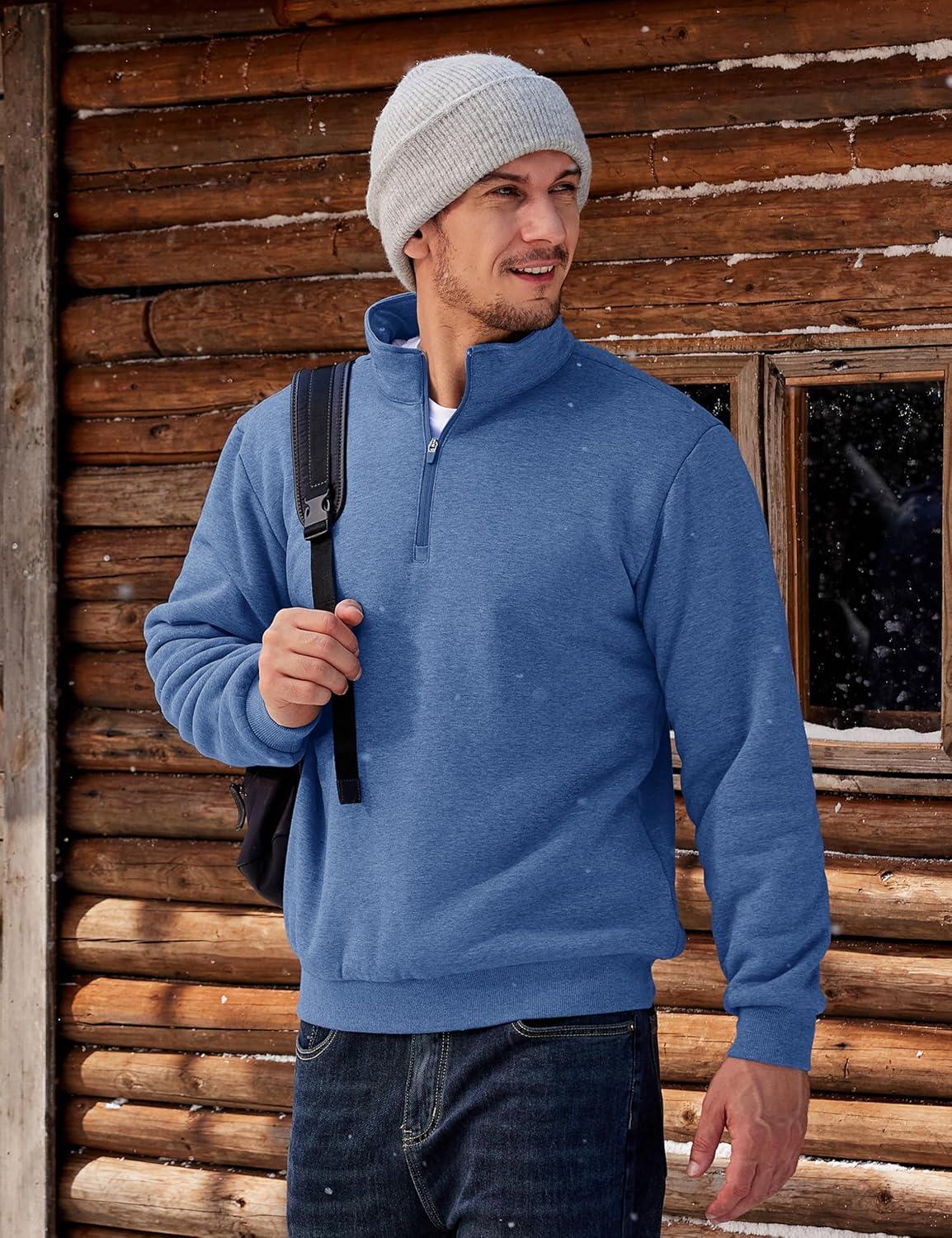 imageTACVASEN Mens Quarter Zip Fleece Pullover Sweatshirts Sherpa Lined Heavy weight Winter Shirts Thermal Warm SweatersGreyblue H