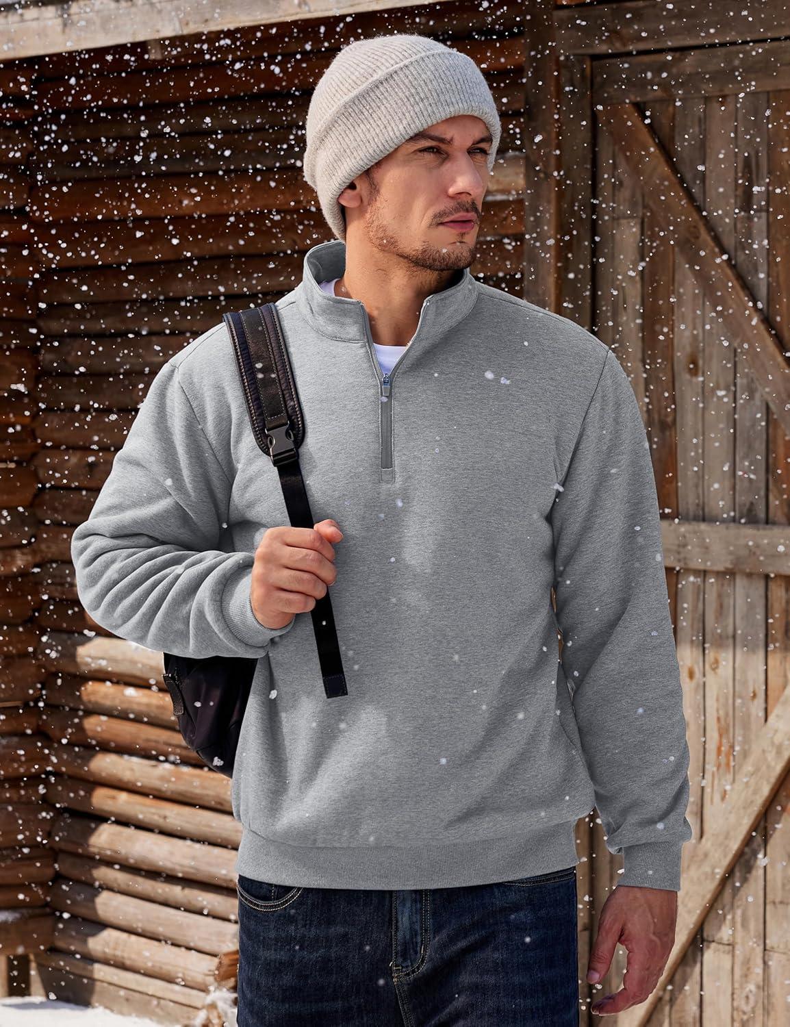imageTACVASEN Mens Quarter Zip Fleece Pullover Sweatshirts Sherpa Lined Heavy weight Winter Shirts Thermal Warm SweatersLight Gary