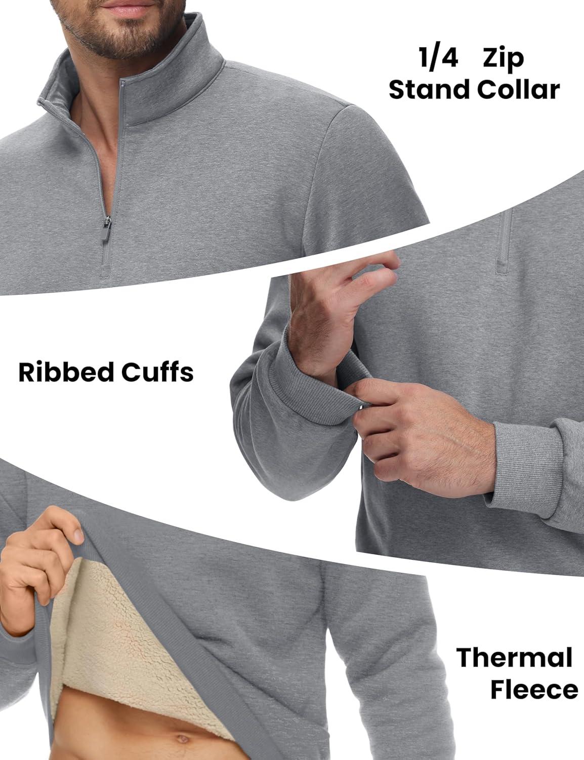 imageTACVASEN Mens Quarter Zip Fleece Pullover Sweatshirts Sherpa Lined Heavy weight Winter Shirts Thermal Warm SweatersLight Gary