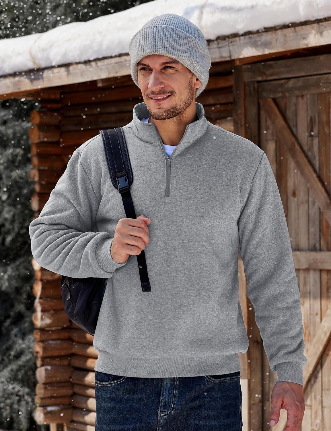 imageTACVASEN Mens Quarter Zip Fleece Pullover Sweatshirts Sherpa Lined Heavy weight Winter Shirts Thermal Warm SweatersLight Gary
