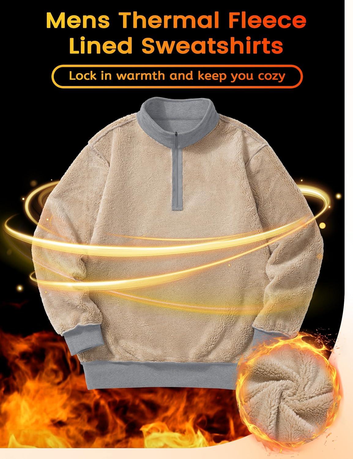 imageTACVASEN Mens Quarter Zip Fleece Pullover Sweatshirts Sherpa Lined Heavy weight Winter Shirts Thermal Warm SweatersLight Gary