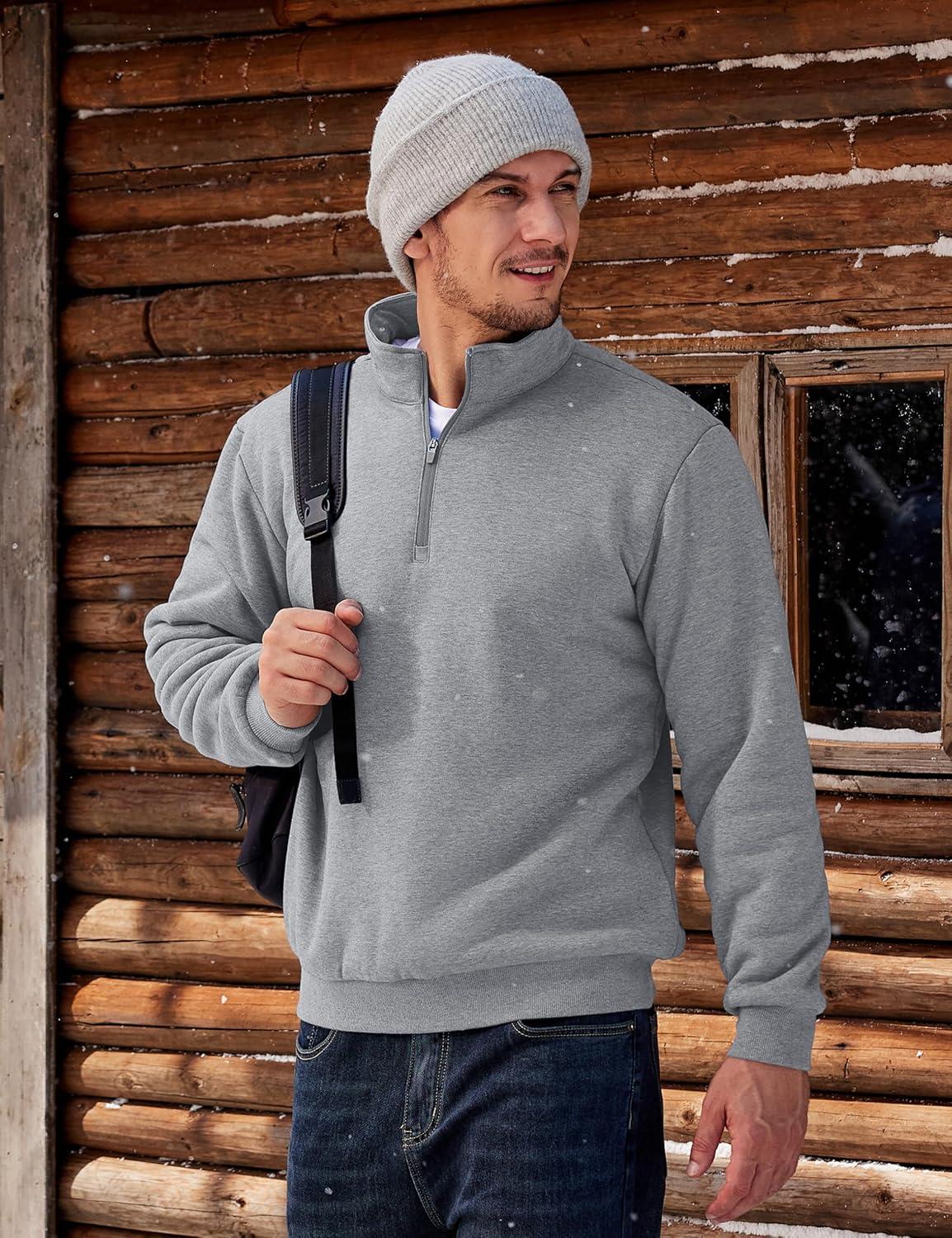 imageTACVASEN Mens Quarter Zip Fleece Pullover Sweatshirts Sherpa Lined Heavy weight Winter Shirts Thermal Warm SweatersLight Gary