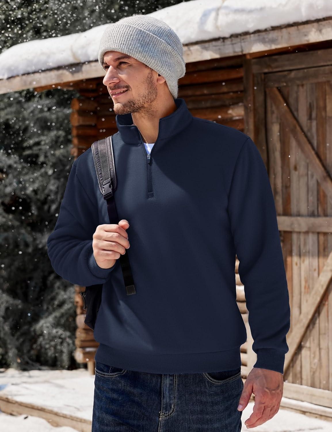imageTACVASEN Mens Quarter Zip Fleece Pullover Sweatshirts Sherpa Lined Heavy weight Winter Shirts Thermal Warm SweatersNavy